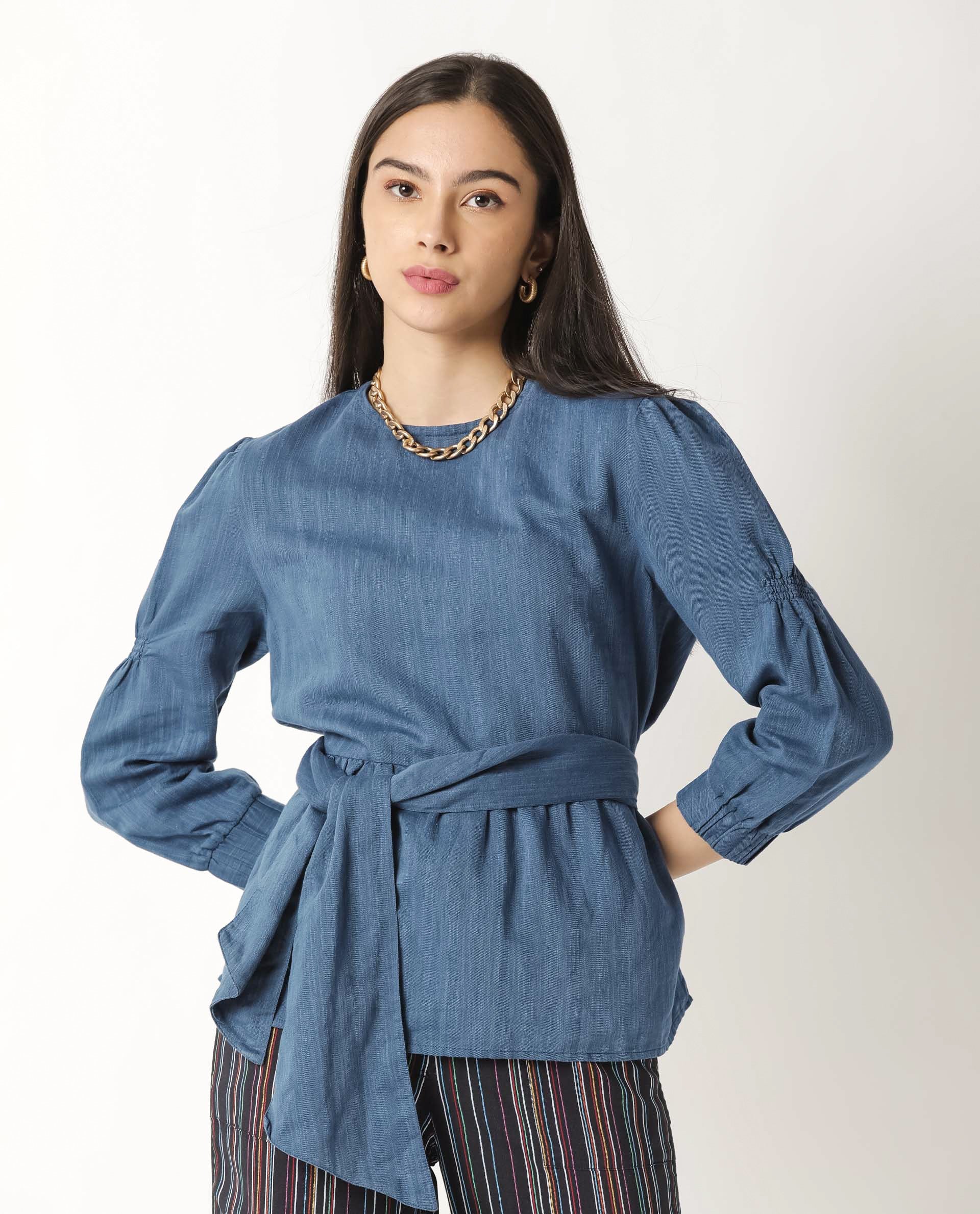 Rareism Women's Mocky Petrol Linen Top - Image 5