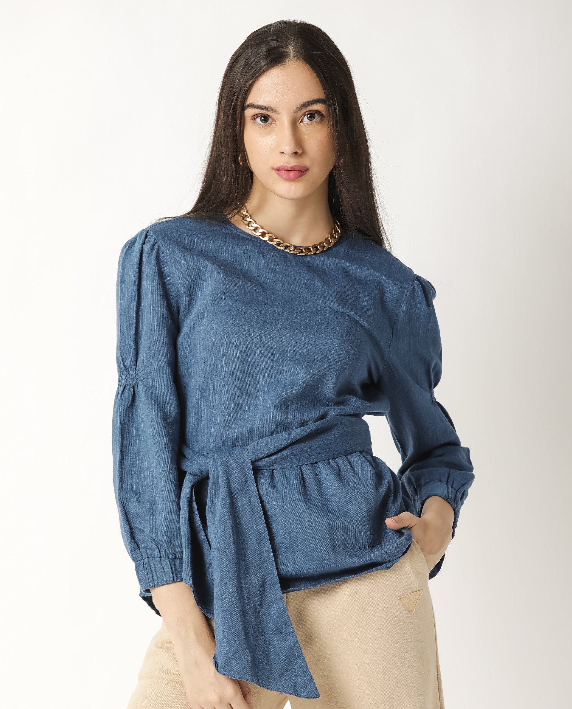 Rareism Women's Mocky Petrol Linen Top - Image 7