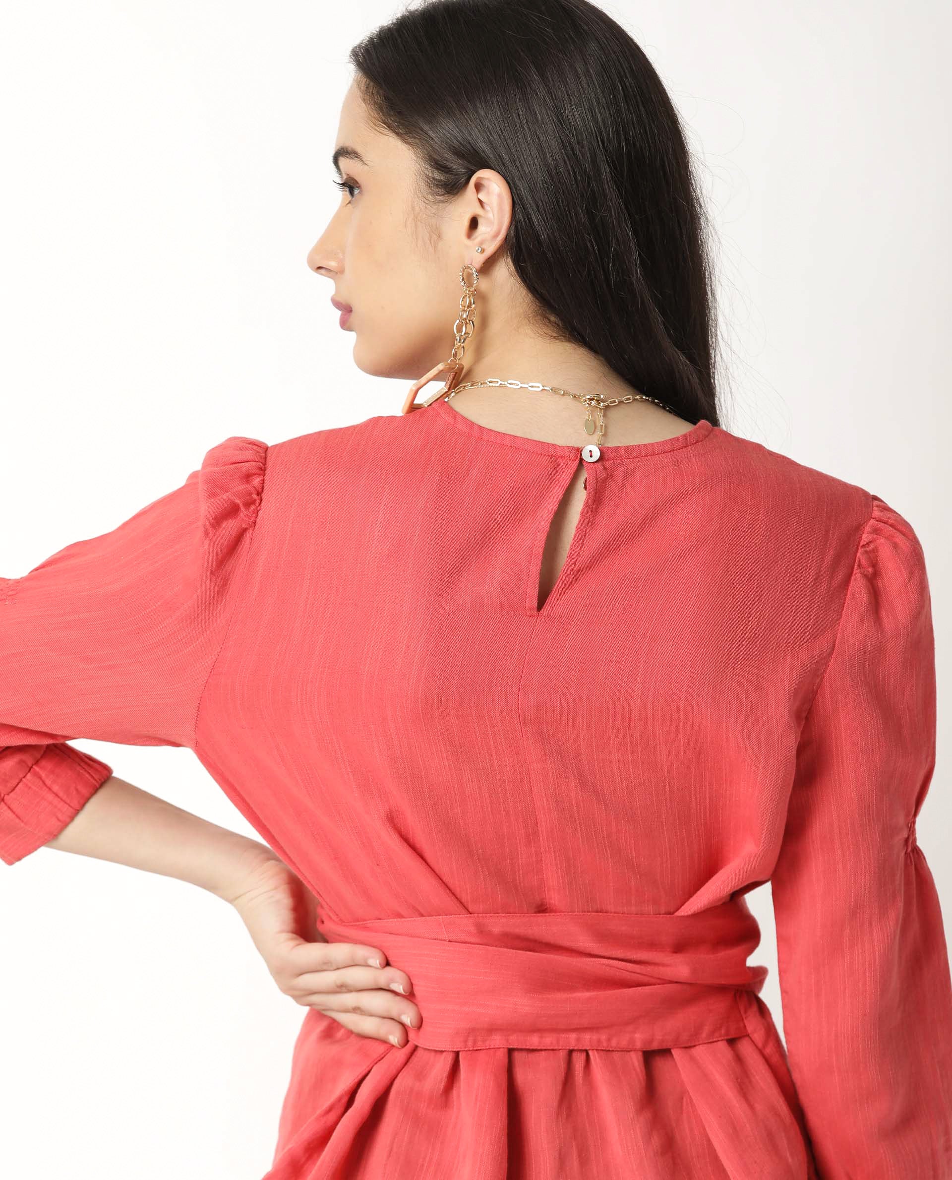Rareism Womens Mocky Red Top Full Sleeve Elasticated Cuff Crew Neck - Image 9