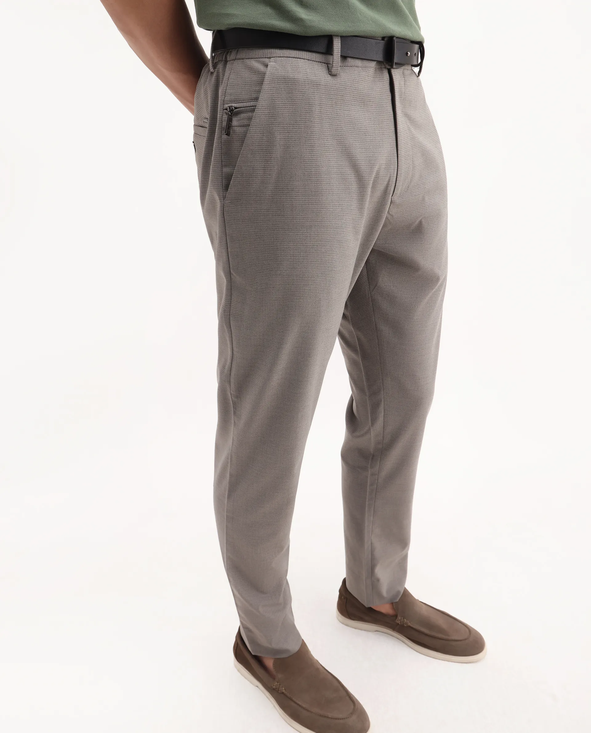 Rare Rabbit Men's Mocron Grey Polyester Checked Print Regular Fit Trouser - Image 2