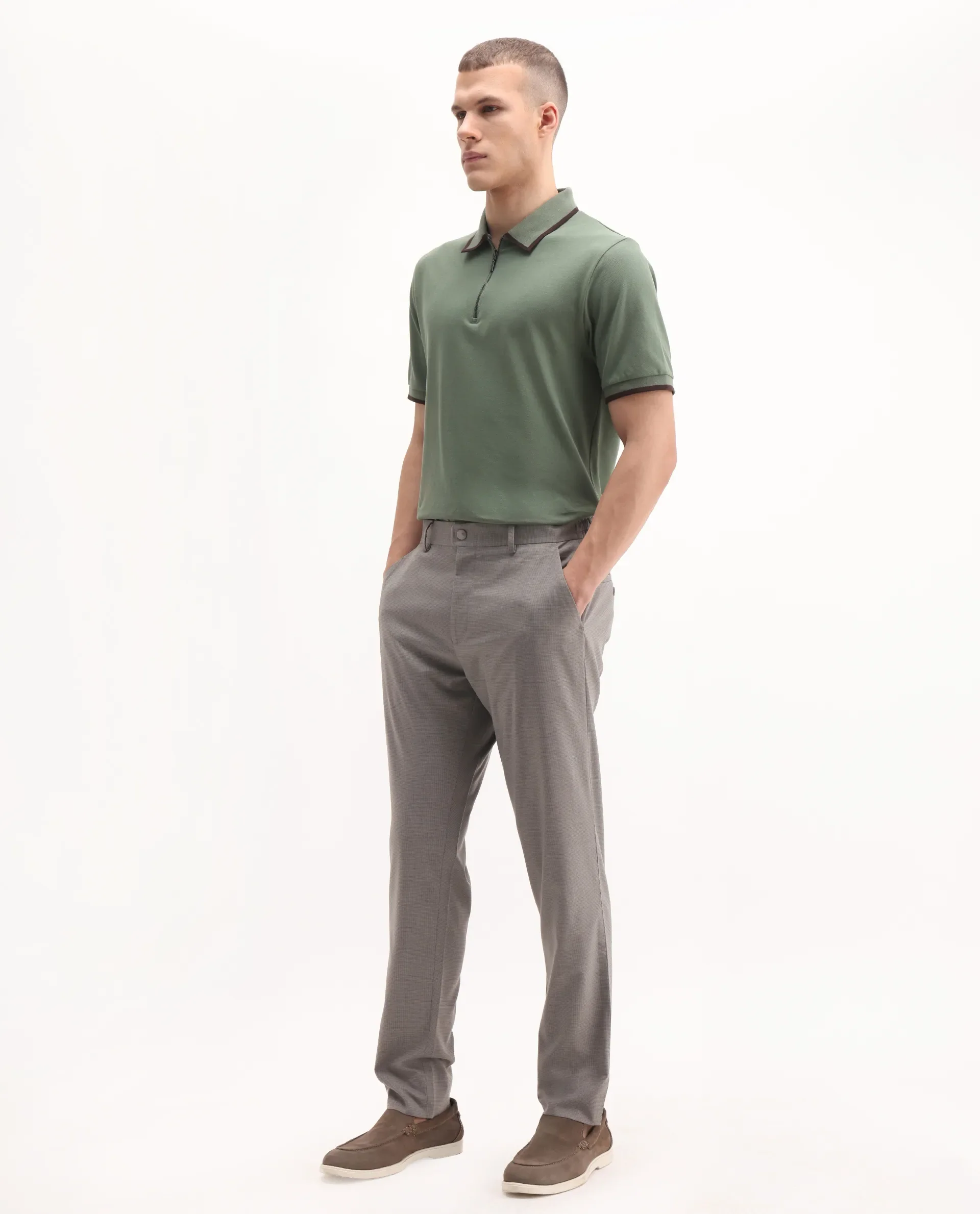Rare Rabbit Men's Mocron Grey Polyester Checked Print Regular Fit Trouser - Image 4