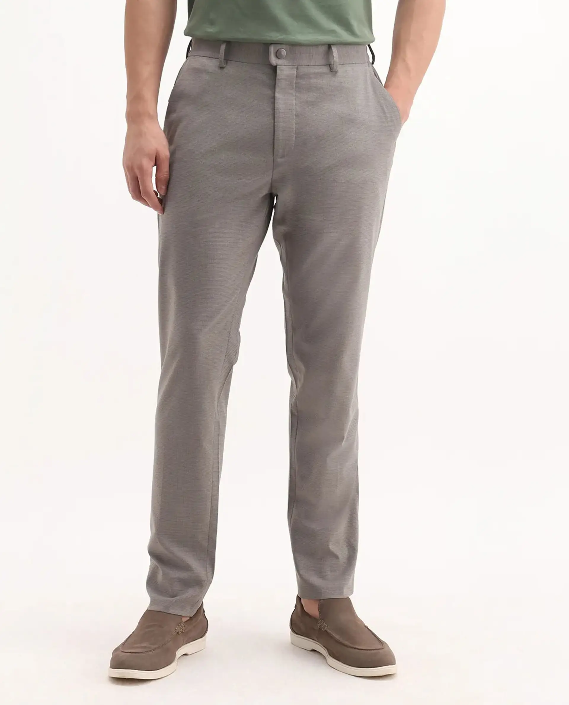 Rare Rabbit Men's Mocron Grey Polyester Checked Print Regular Fit Trouser - Image 8