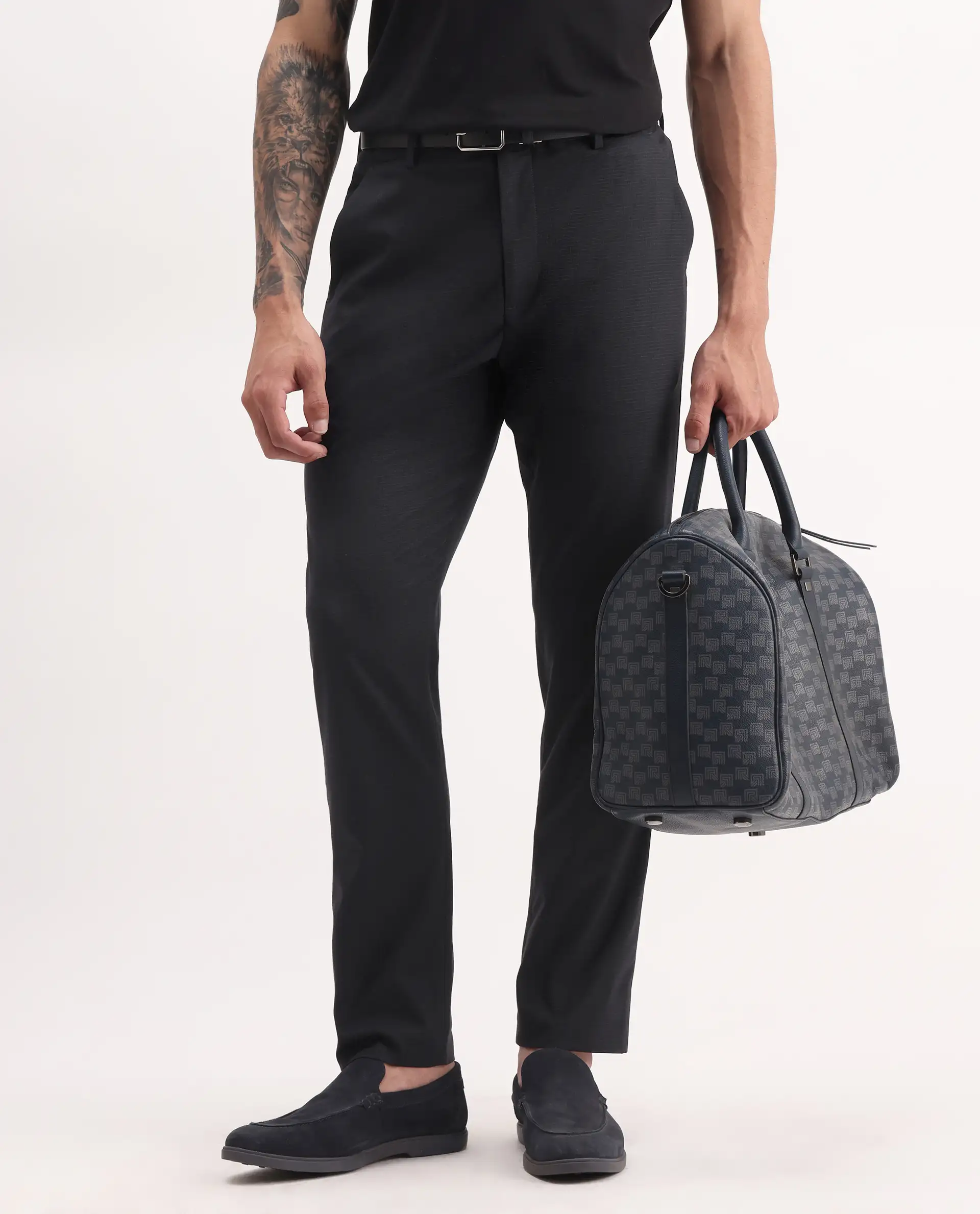 Rare Rabbit Men's Mocron Navy Polyester Checked Print Regular Fit Trouser - Image 2