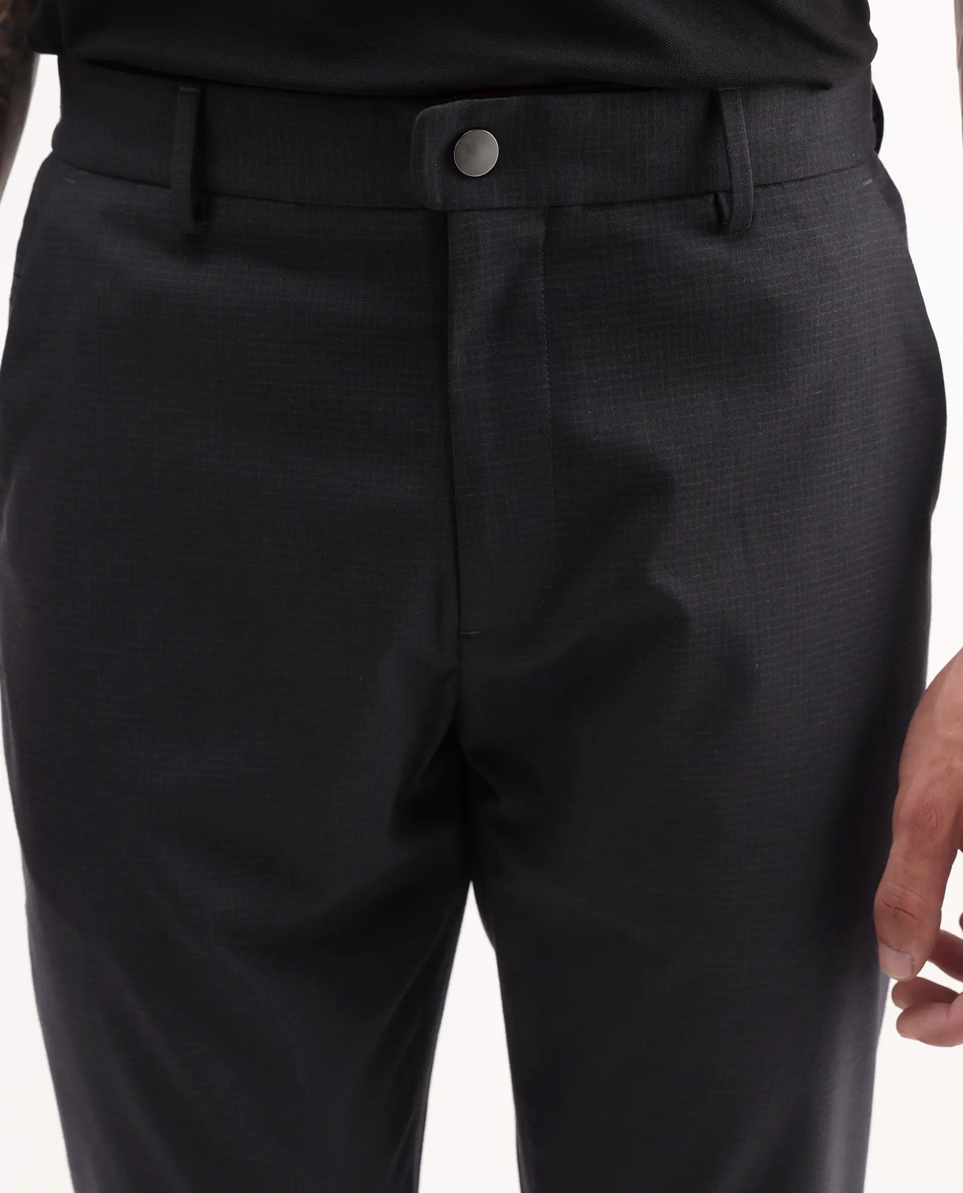 Rare Rabbit Men's Mocron Navy Polyester Checked Print Regular Fit Trouser - Image 4
