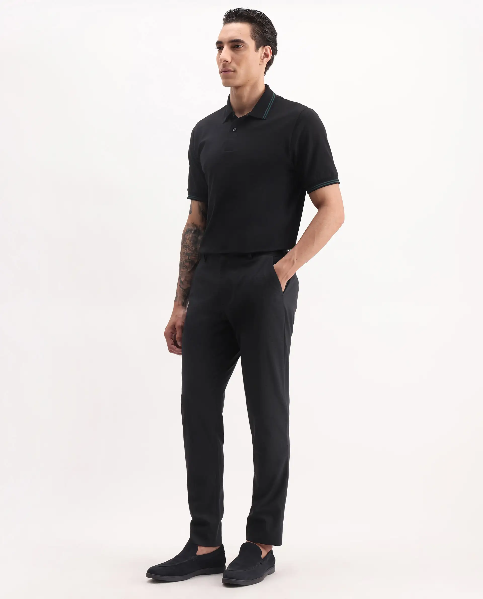 Rare Rabbit Men's Mocron Navy Polyester Checked Print Regular Fit Trouser - Image 6