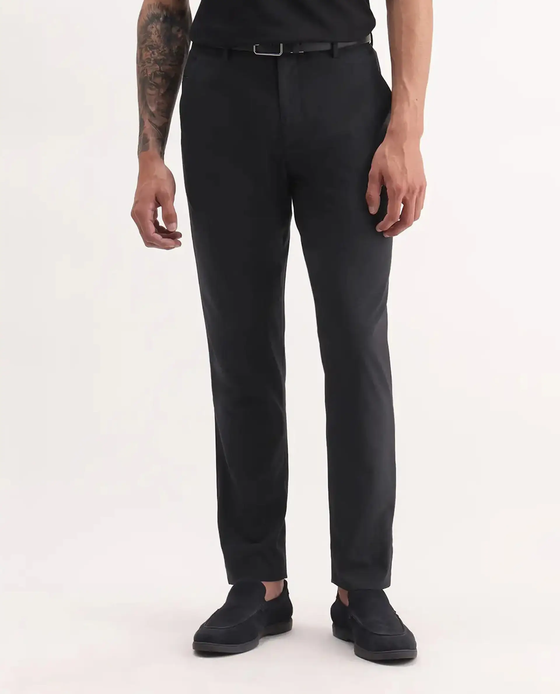 Rare Rabbit Men's Mocron Navy Polyester Checked Print Regular Fit Trouser - Image 9
