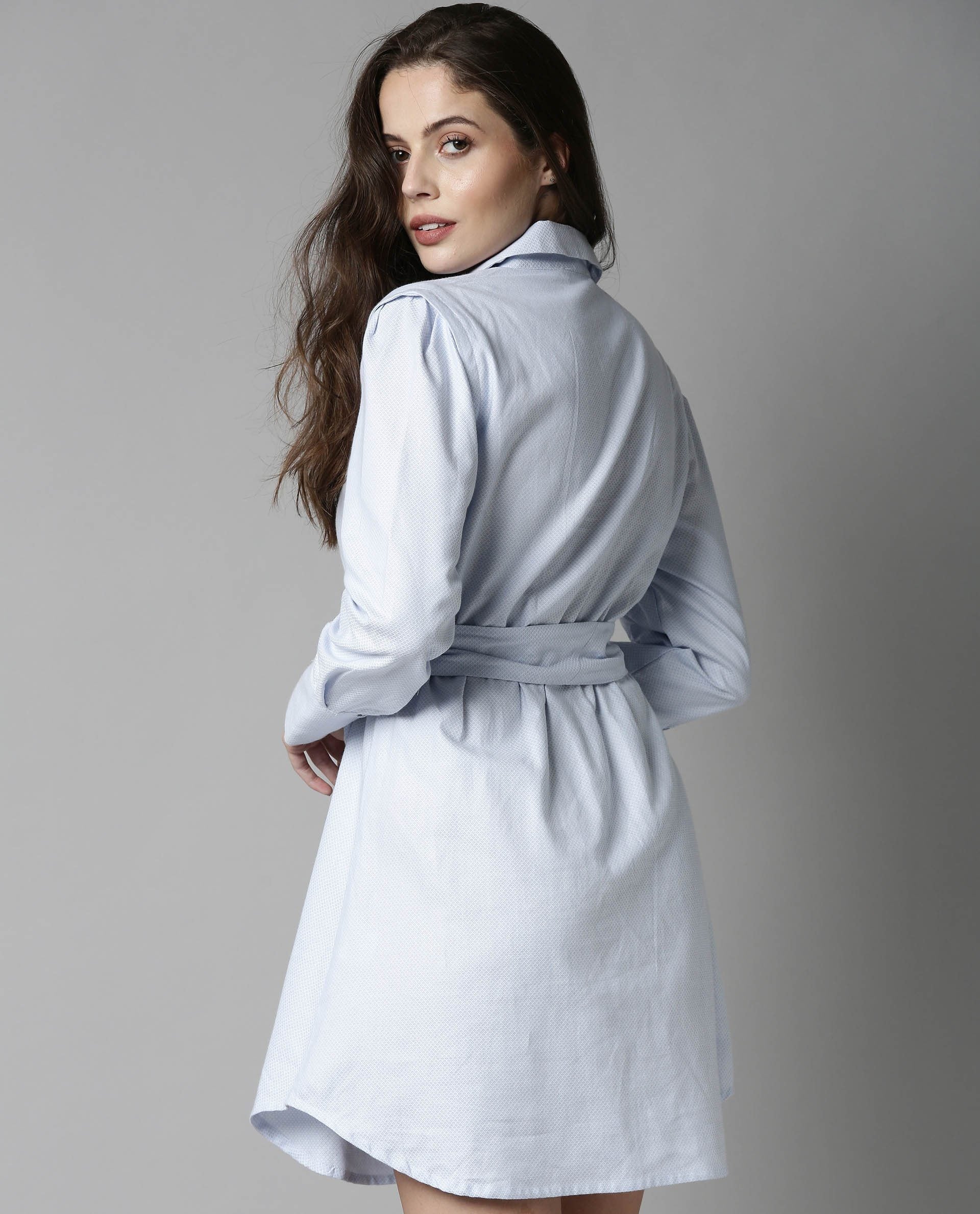 Rareism Women Mode Blue Dress Full Sleeves Solid - Image 4