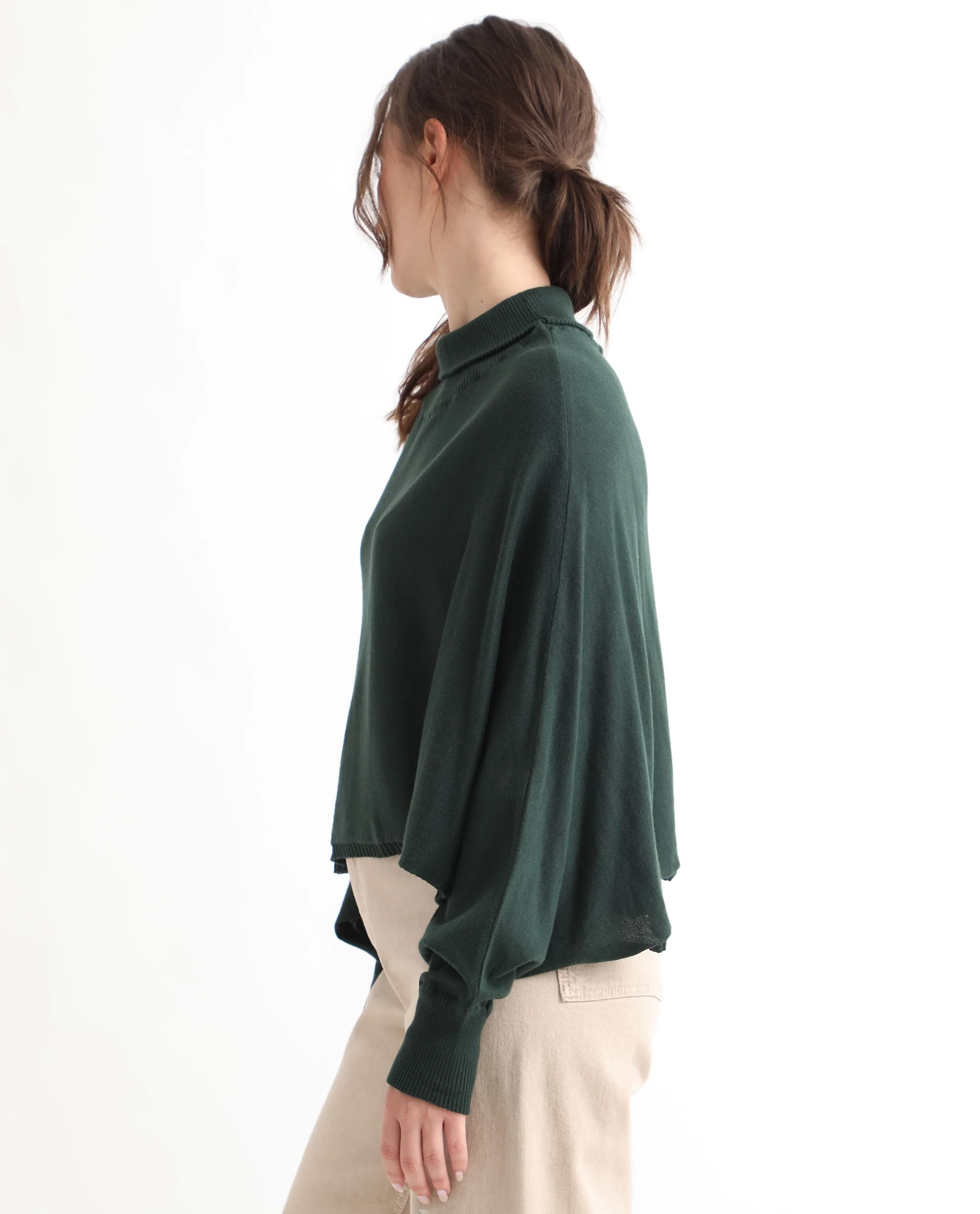 Rareism Women's Modem Green Cotton High Neck Plain Volume Sleeve Relaxed Fit Sweater - Image 6