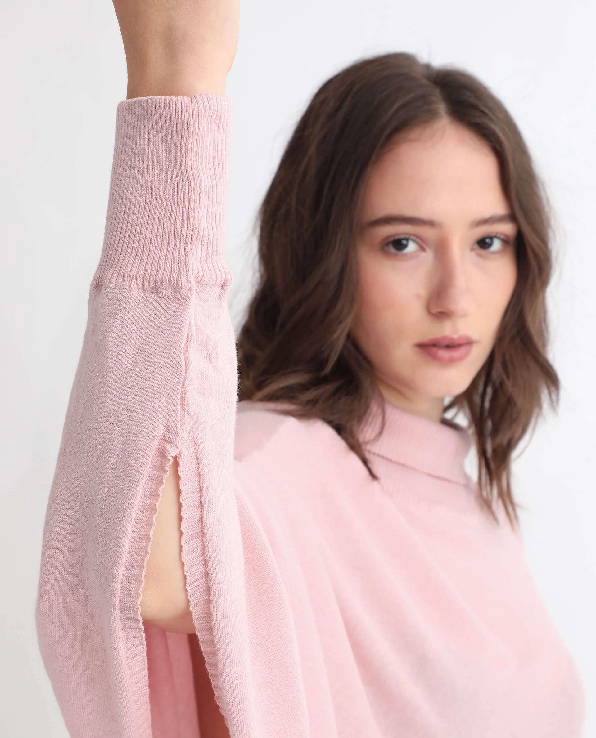 Rareism Women's Modem Pink Cotton High Neck Plain Volume Sleeve Relaxed Fit Sweater - Image 5