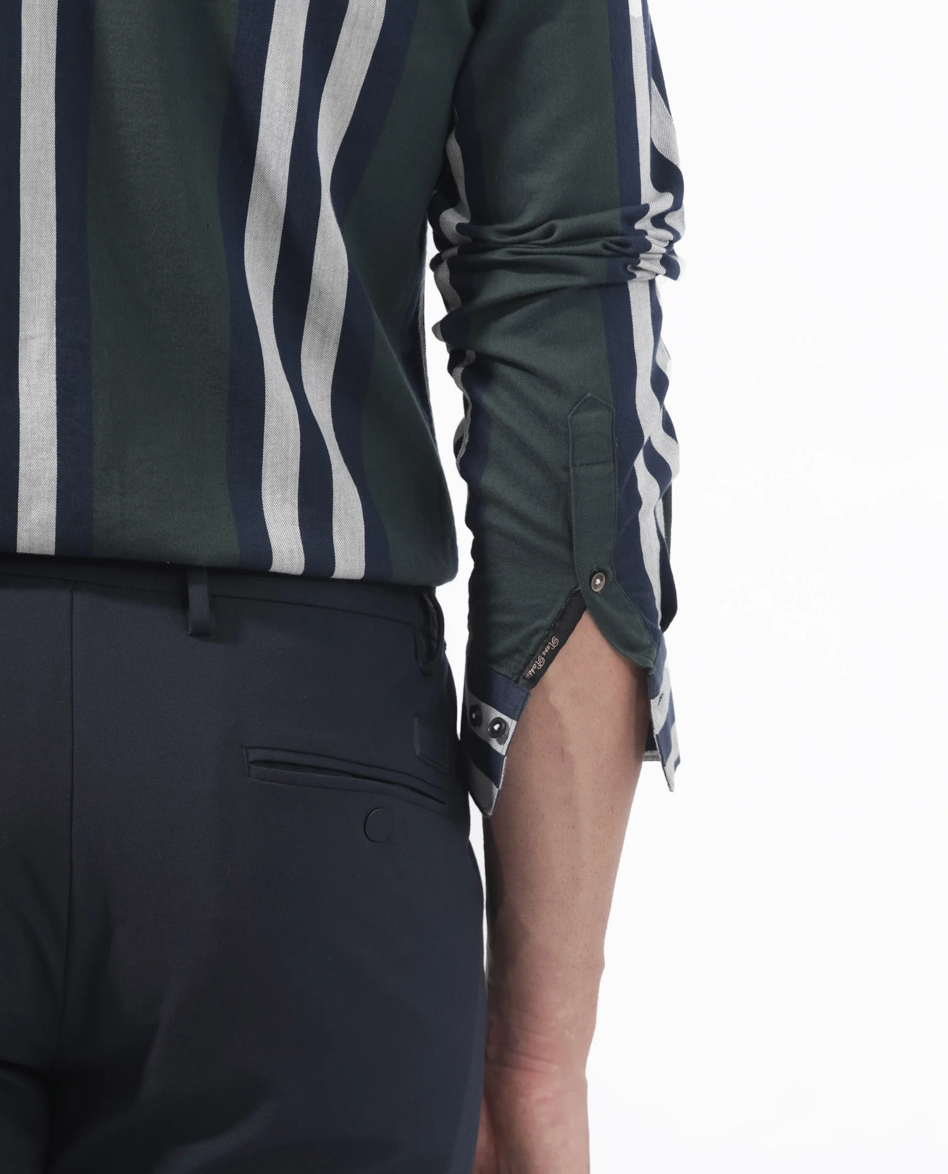 Rare Rabbit Men's Modena Dark Green Cotton Striped Print Regular Fit Full Sleeve Collared Shirt - Image 4