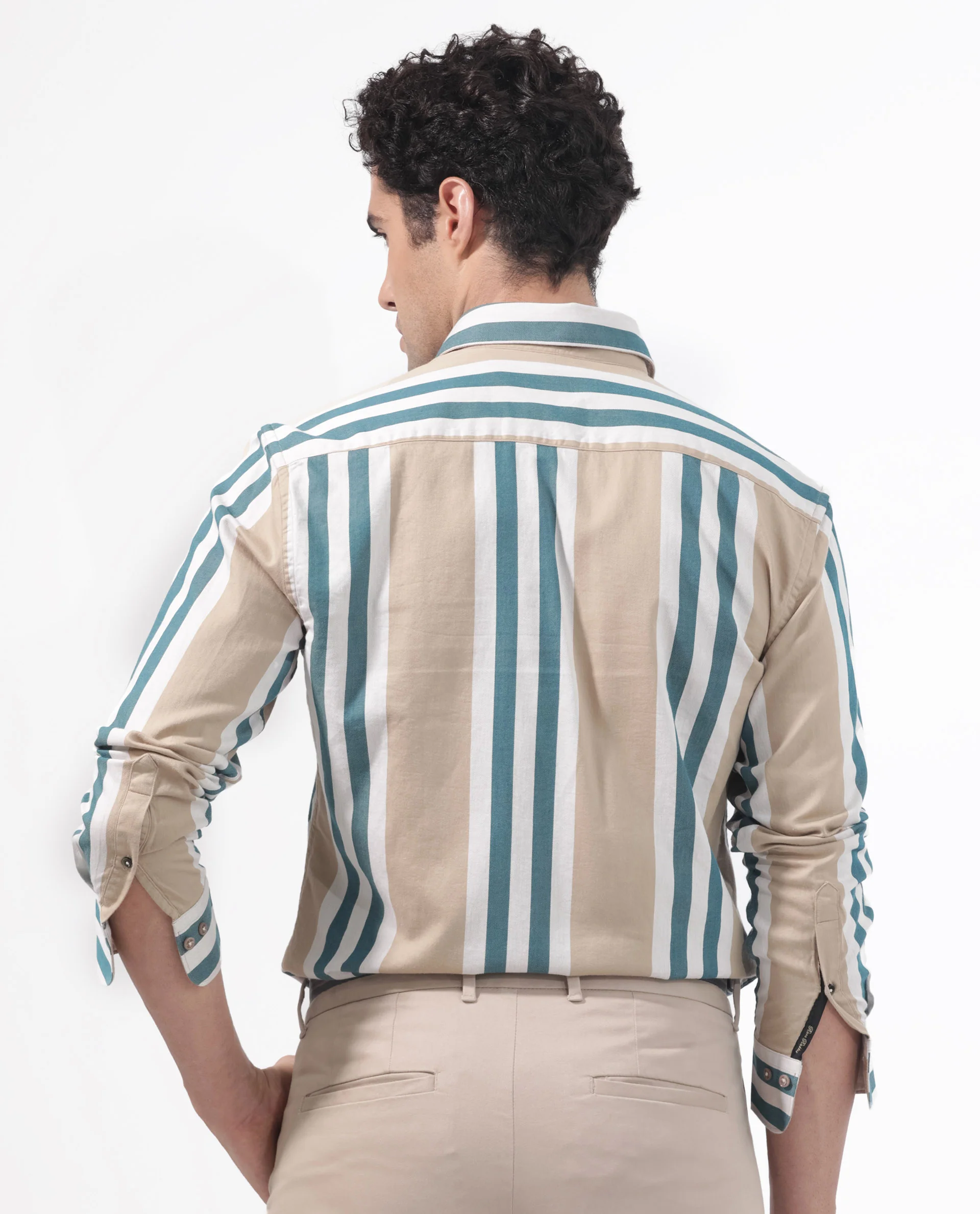 Rare Rabbit Men's Modena Light Brown Cotton Striped Print Regular Fit Full Sleeve Collared Shirt - Image 10