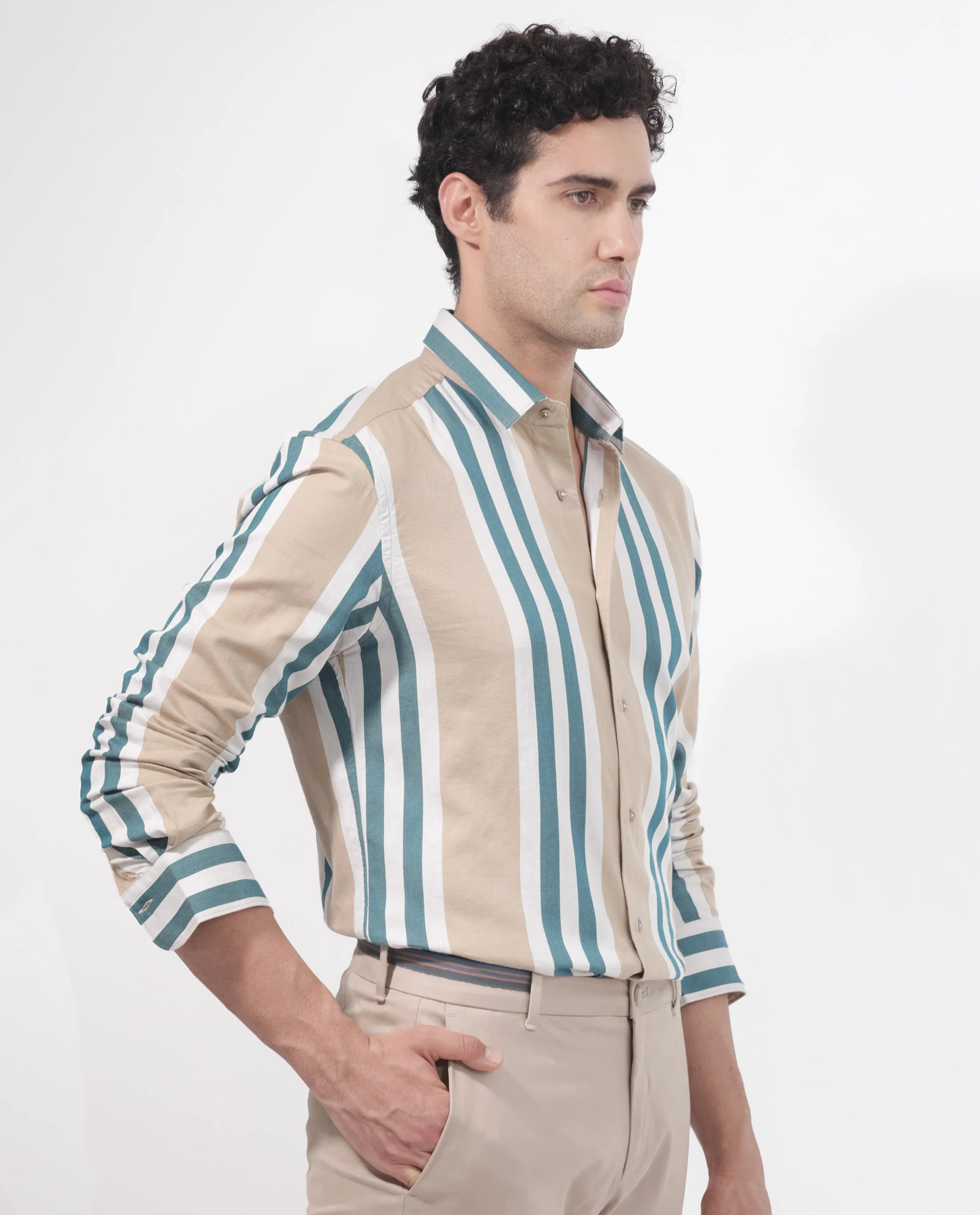 Rare Rabbit Men's Modena Light Brown Cotton Striped Print Regular Fit Full Sleeve Collared Shirt - Image 12