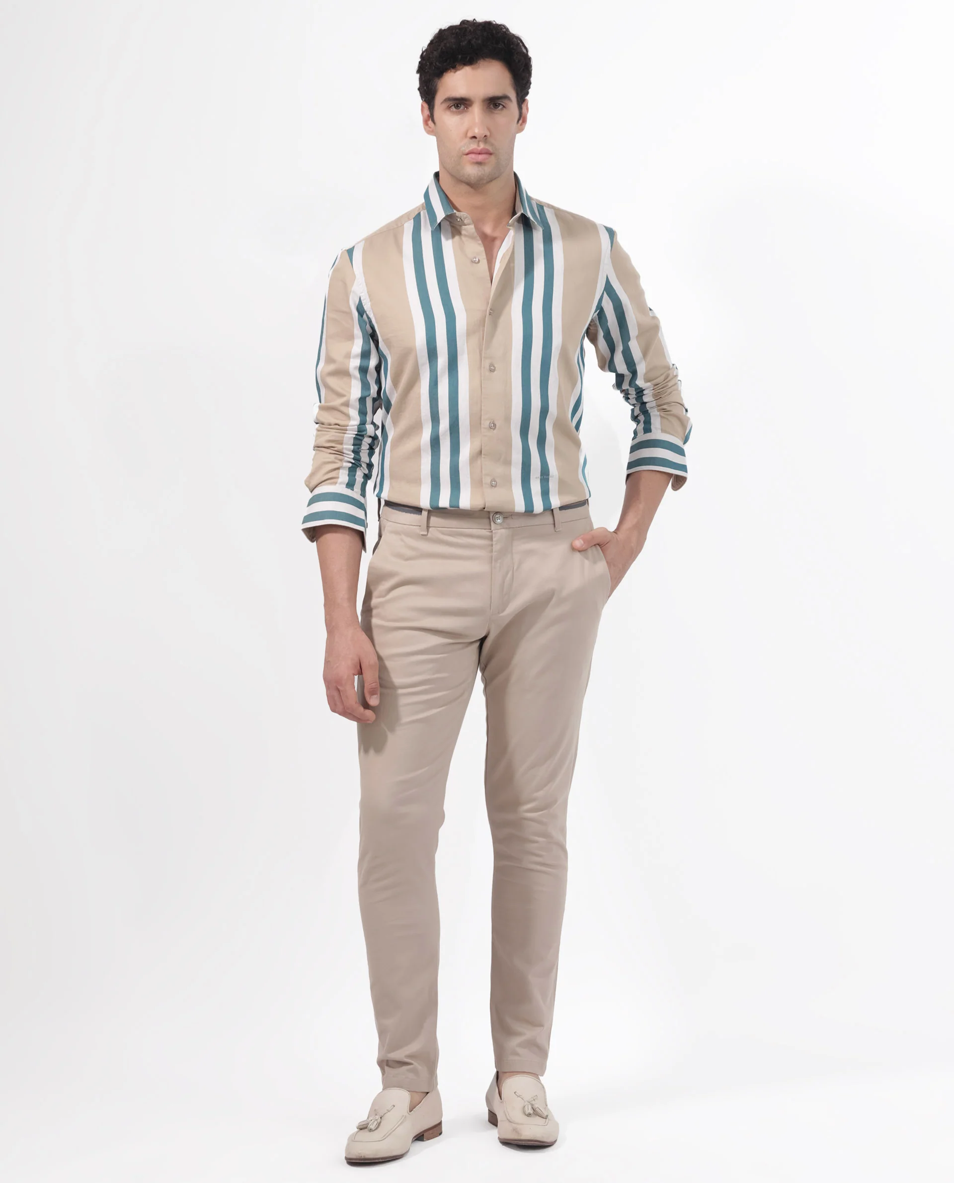 Rare Rabbit Men's Modena Light Brown Cotton Striped Print Regular Fit Full Sleeve Collared Shirt - Image 8