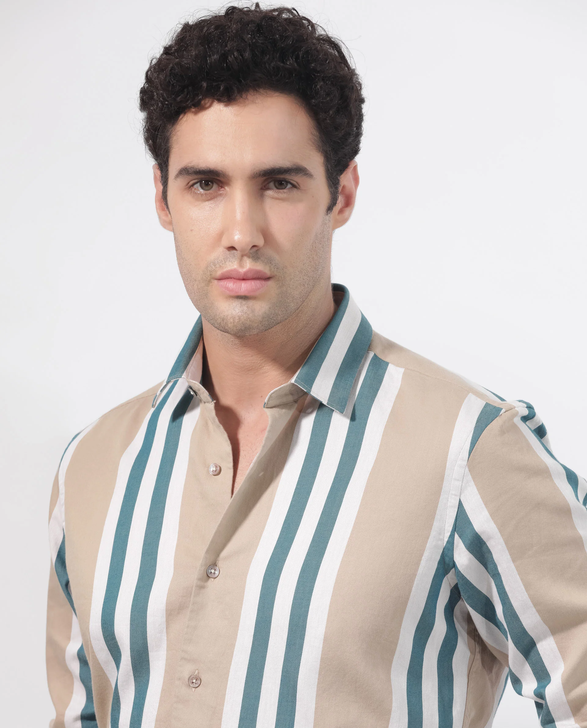 Rare Rabbit Men's Modena Light Brown Cotton Striped Print Regular Fit Full Sleeve Collared Shirt - Image 9