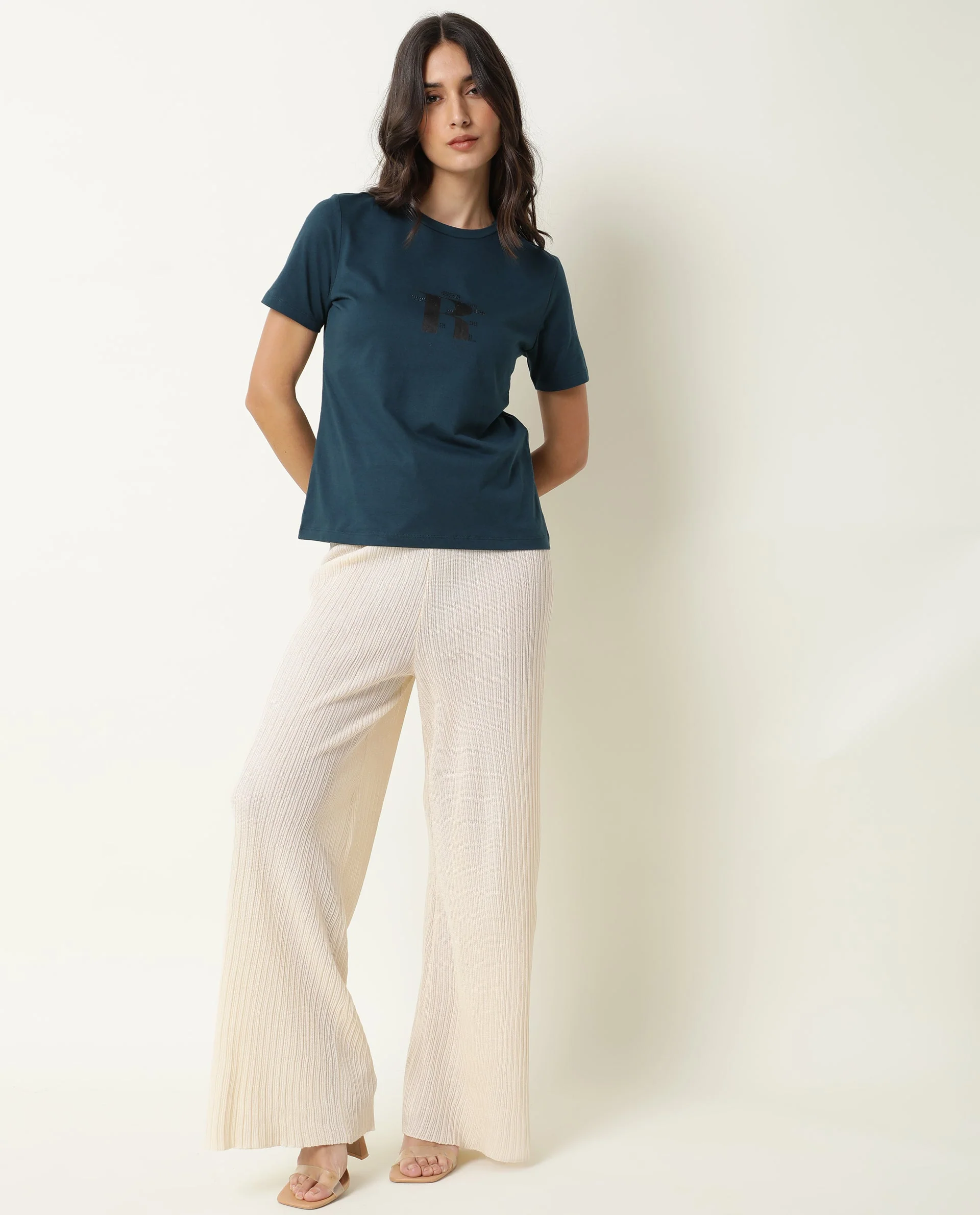 Rareism Women's Moes Petrol Cotton Crew Neck Graphic Print Regular Fit T-Shirt - Image 6