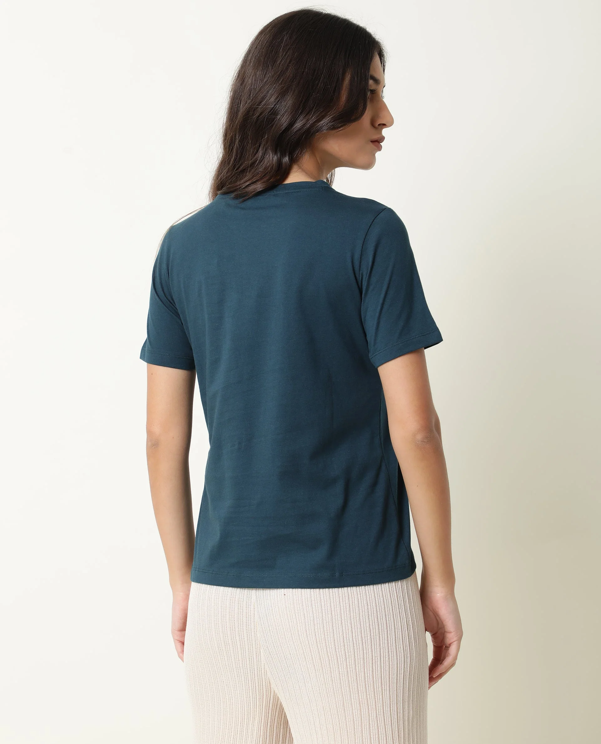 Rareism Women's Moes Petrol Cotton Crew Neck Graphic Print Regular Fit T-Shirt - Image 7