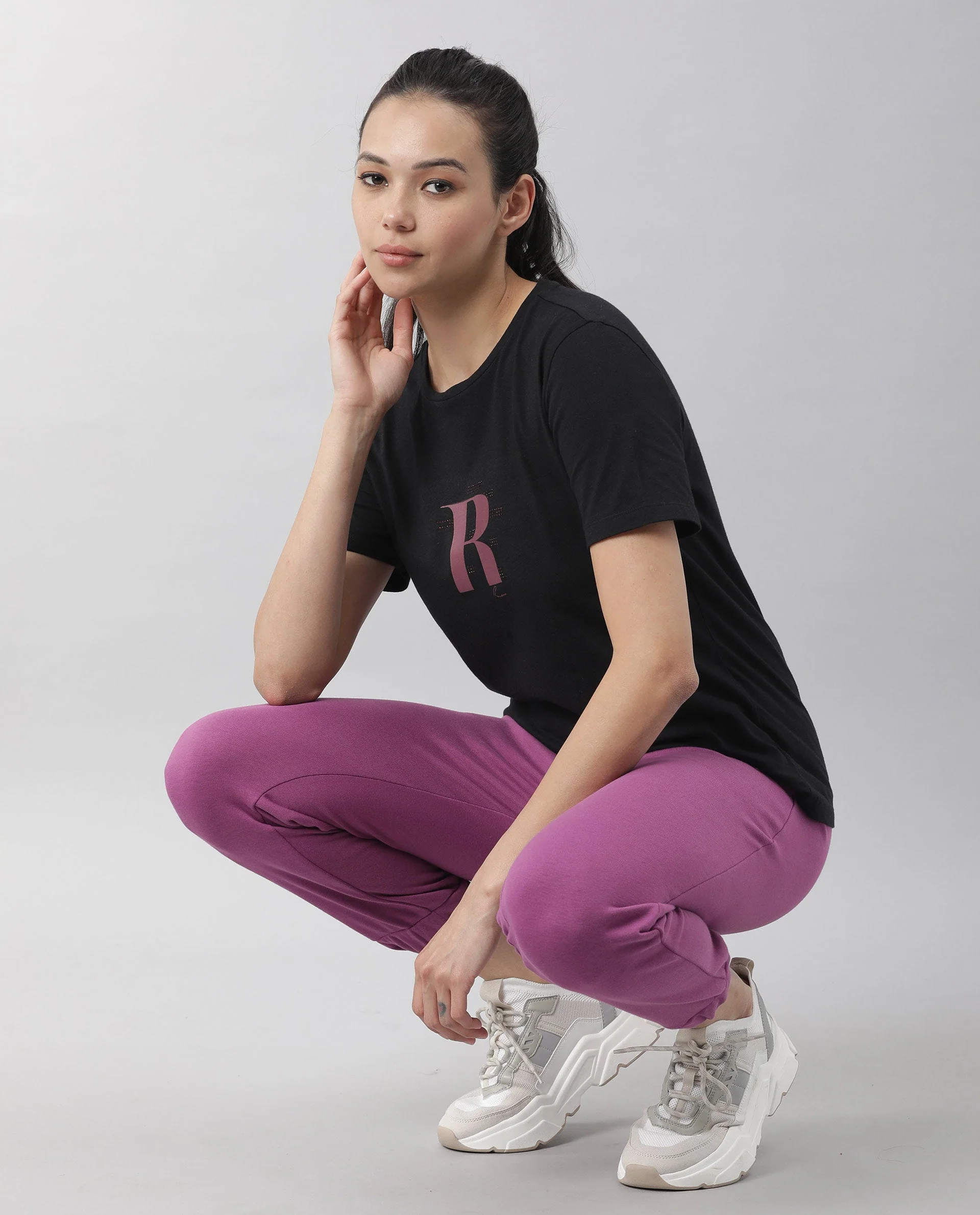 Rareism Women's Moes Black Cotton Crew Neck Geometric Print Regular Fit T-Shirt - Image 10