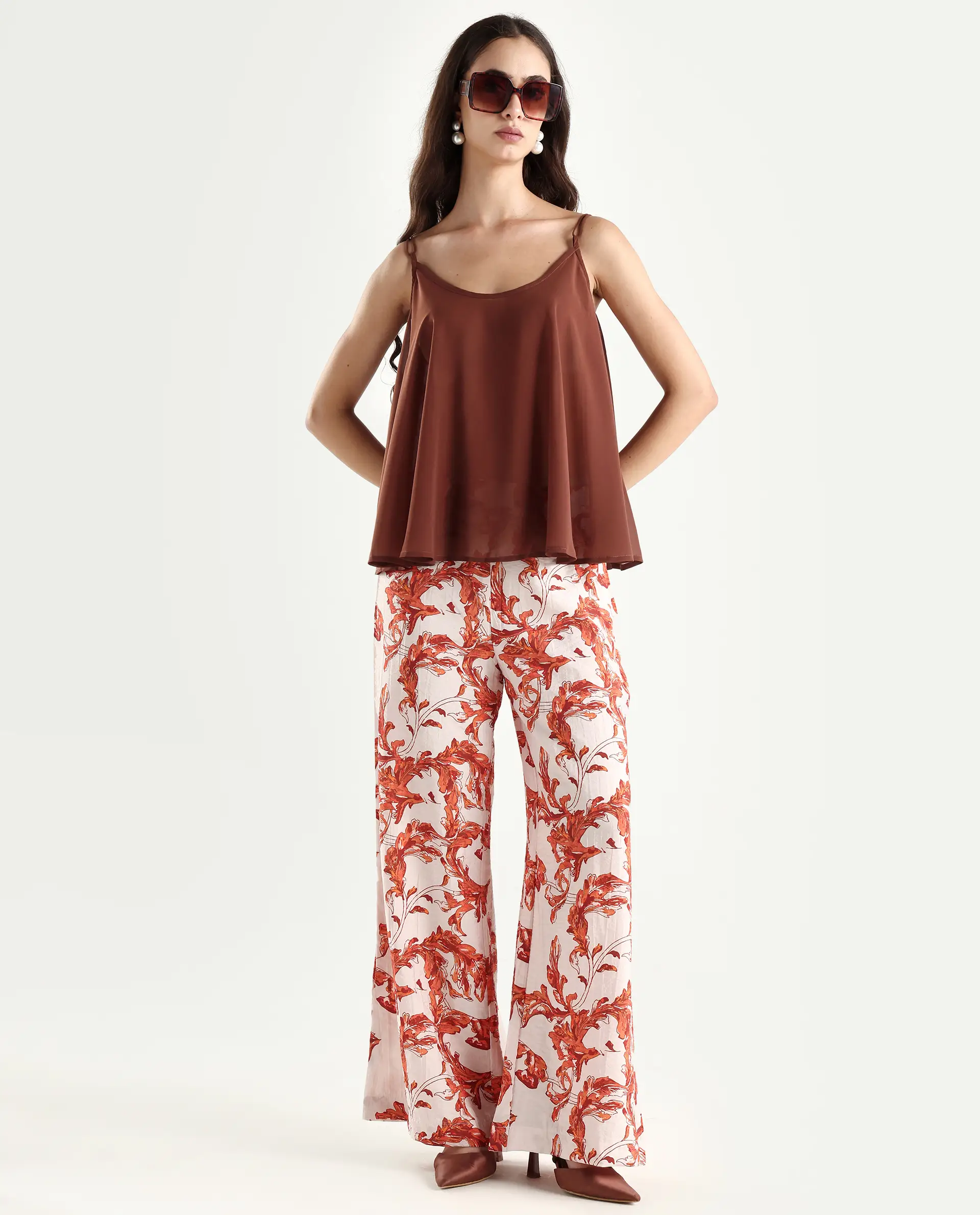 Rareism Women's Mogafu Multi Cotton Blend Abstract Print Ankle Length Flared Trouser