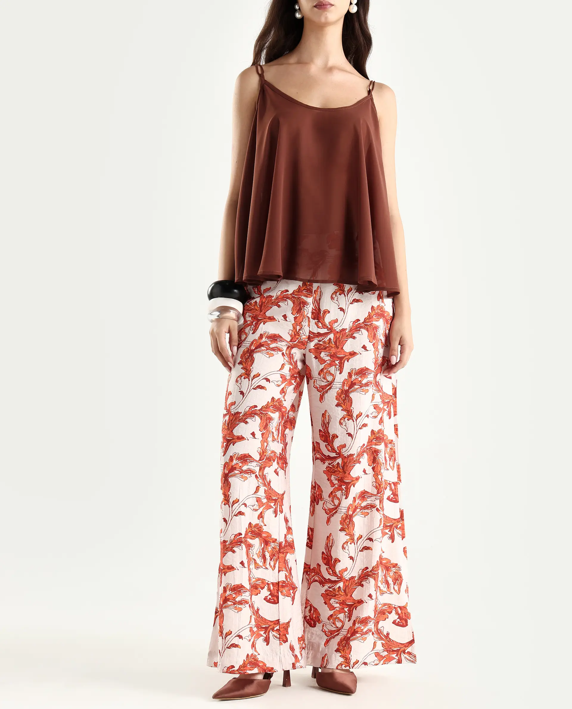 Rareism Women's Mogafu Multi Cotton Blend Abstract Print Ankle Length Flared Trouser - Image 2