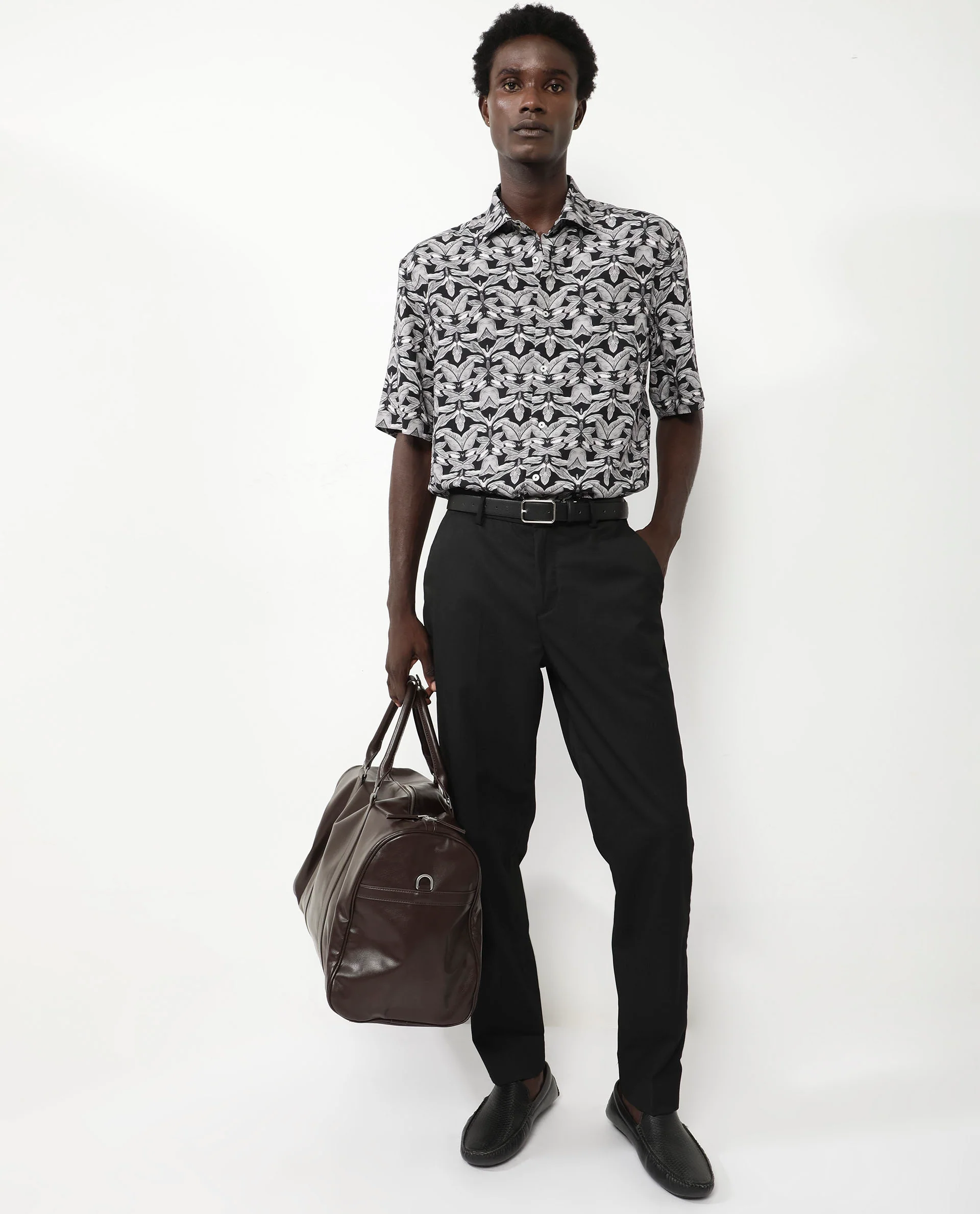 Rare Rabbit Men's Mogu Black Viscose Tropical Print Boxy Fit Half Sleeve Collared Shirt - Image 2