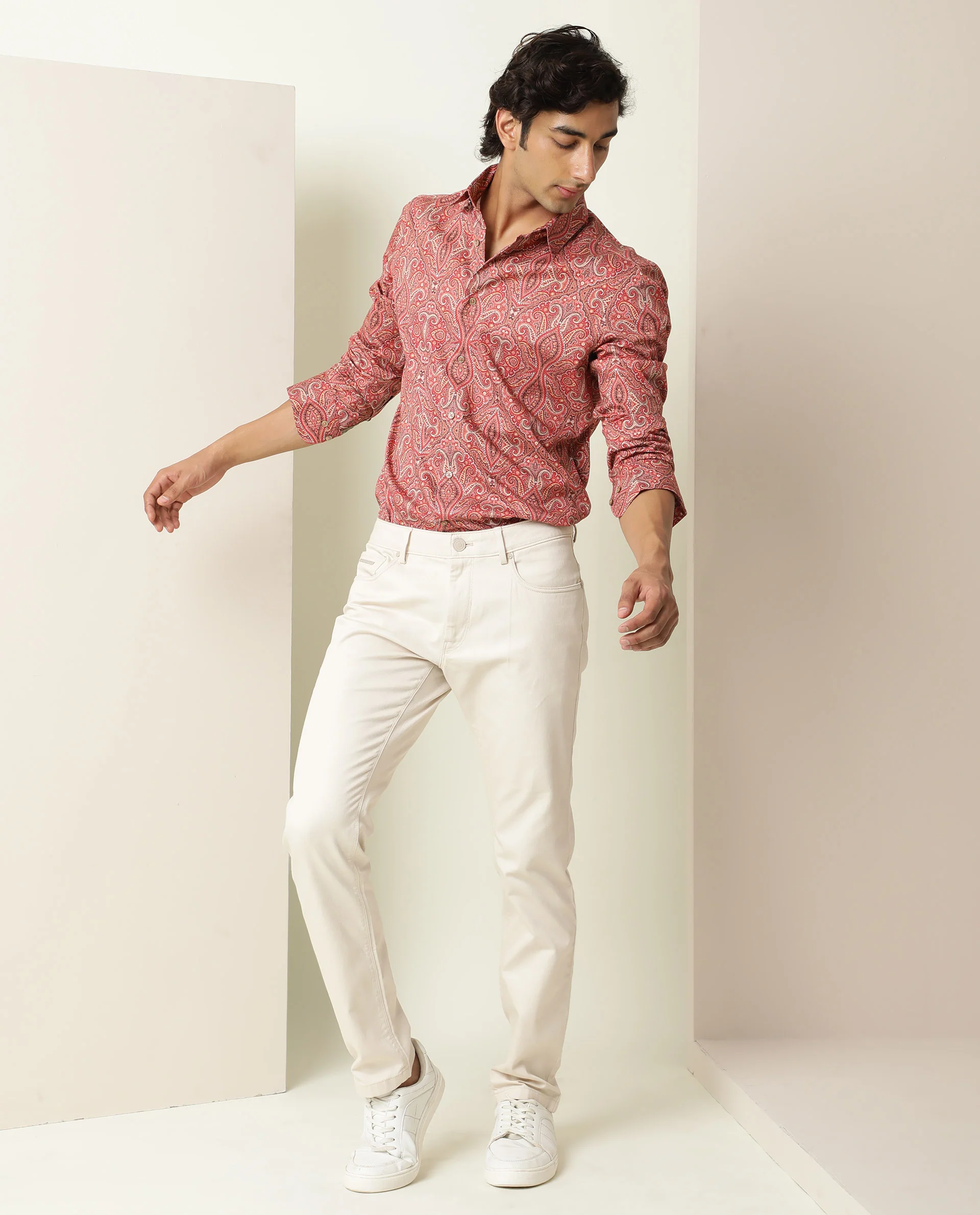 Rare Rabbit Men's Moire Red Viscose Paisley Print Regular Fit Full Sleeve Collared Shirt - Image 8