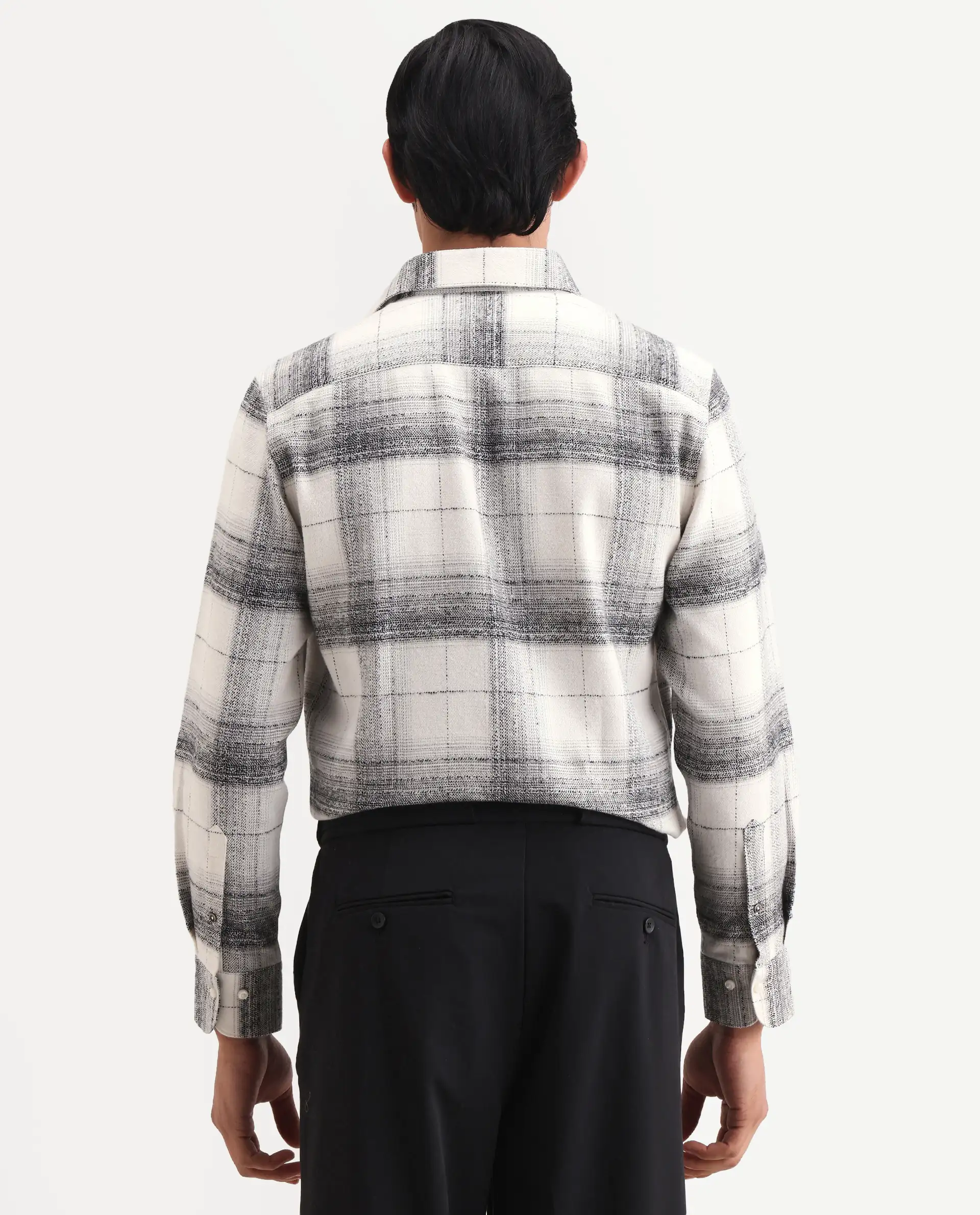 Rare Rabbit Men's Mojelle Off White Cotton Blend Fabric Full Sleeve Spread Collar Regular Fit Checked Shirt - Image 7