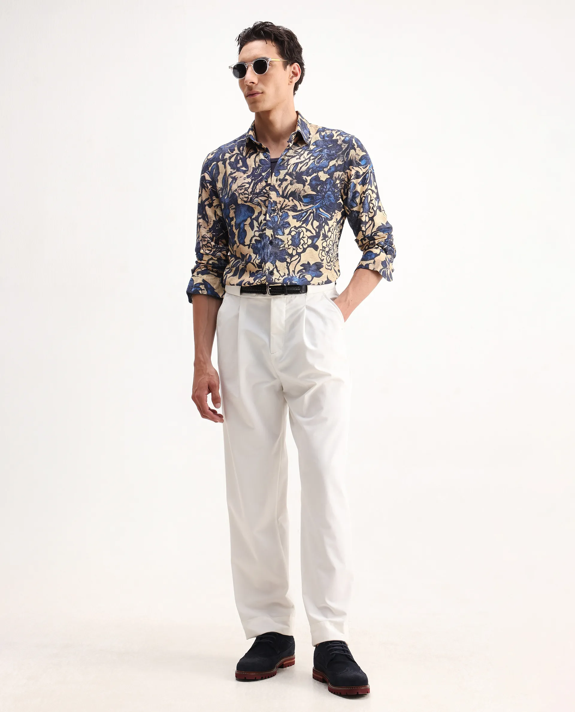 Rare Rabbit Men's Moky Dusky Yellow Viscose Floral Print Regular Fit Full Sleeve Collared Shirt - Image 2