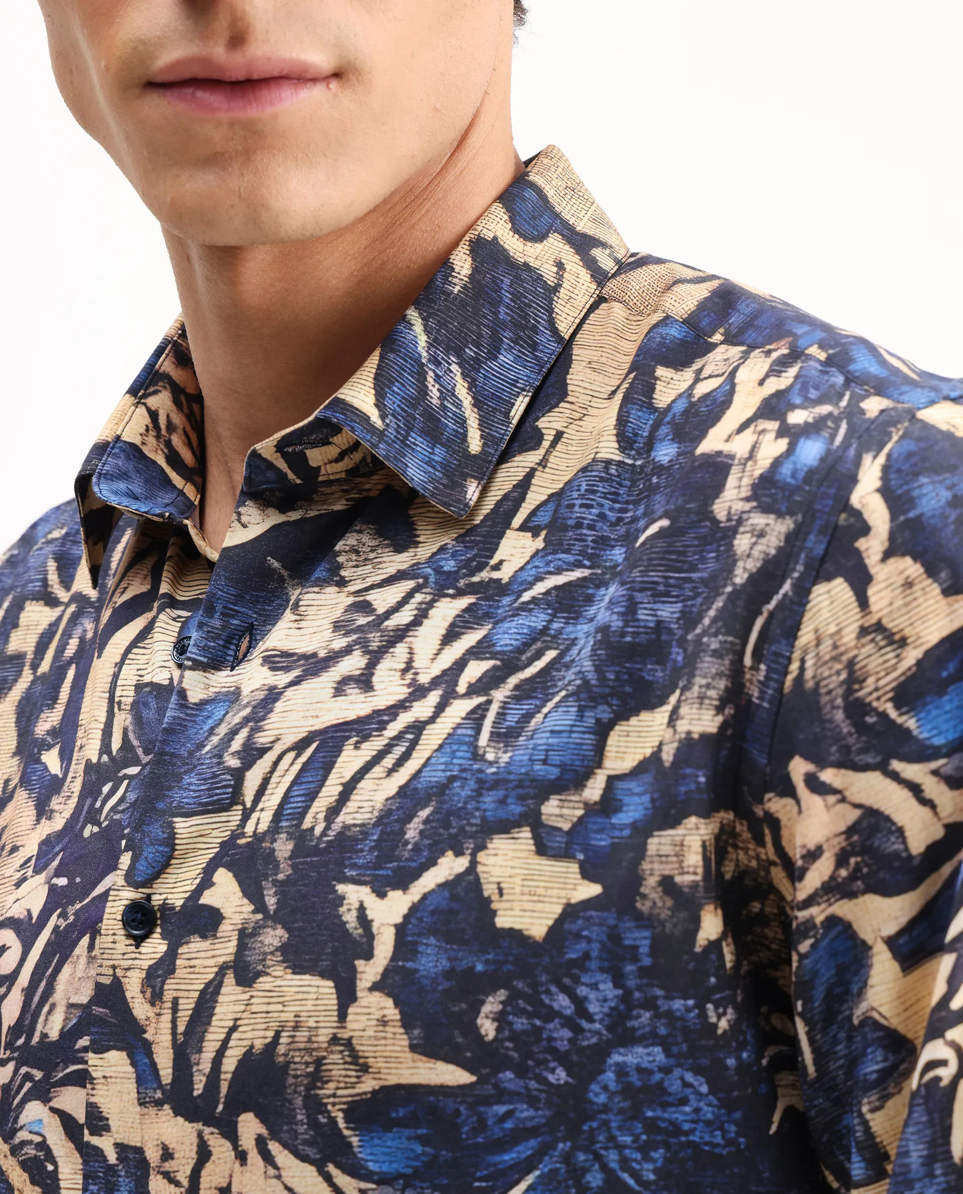 Rare Rabbit Men's Moky Dusky Yellow Viscose Floral Print Regular Fit Full Sleeve Collared Shirt - Image 3