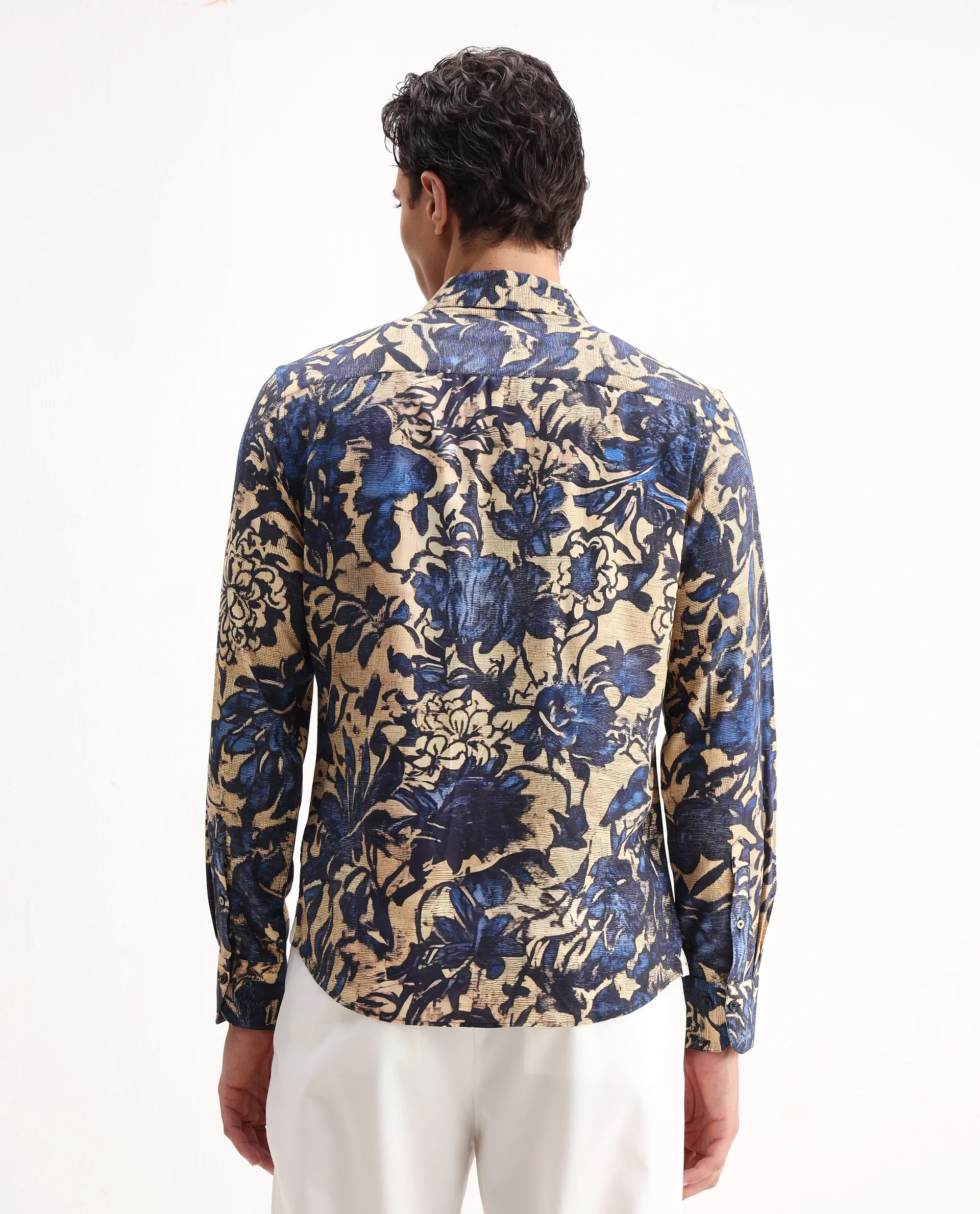 Rare Rabbit Men's Moky Dusky Yellow Viscose Floral Print Regular Fit Full Sleeve Collared Shirt - Image 6