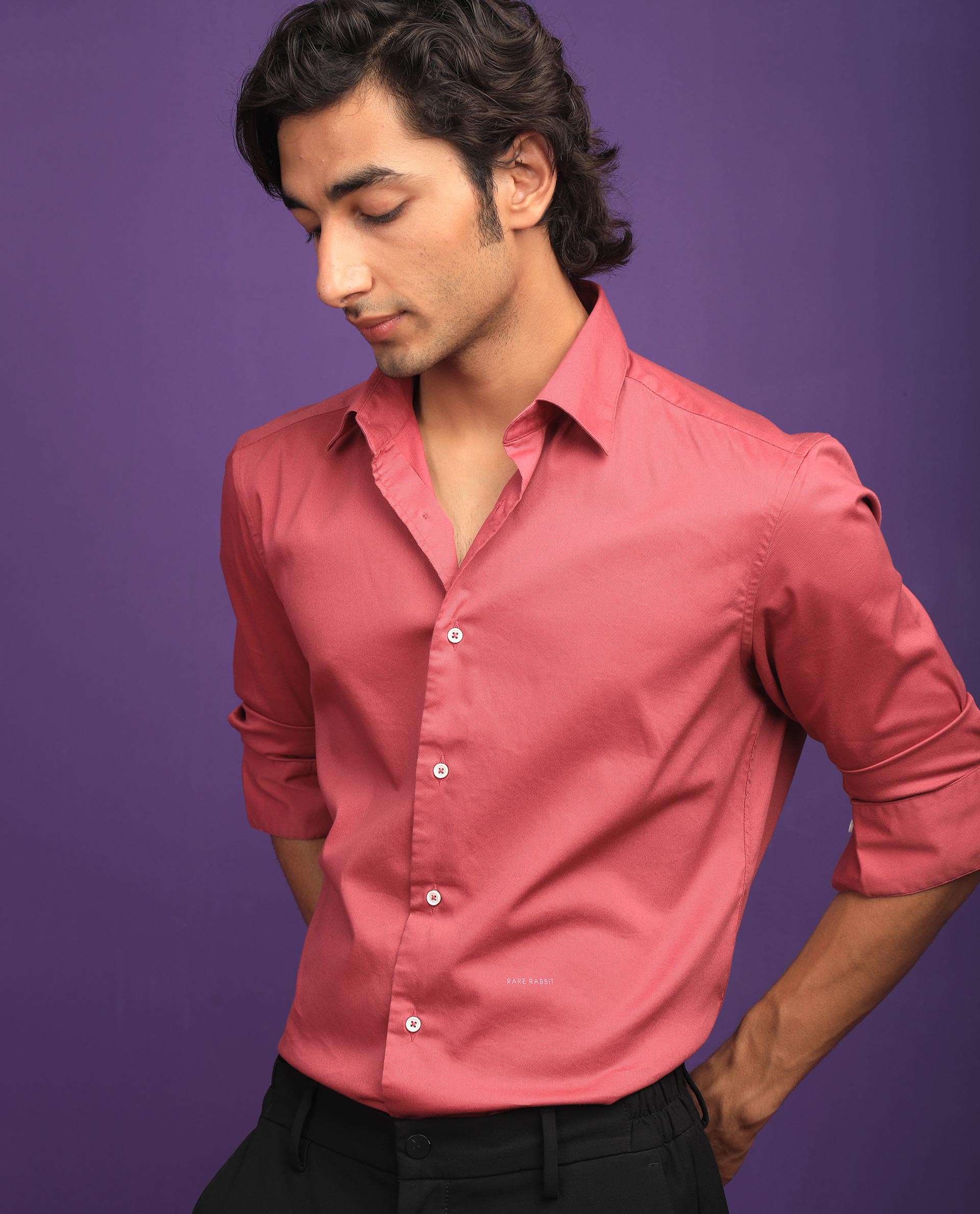 Rare Rabbit Men's Molde Dark Pink Cotton Plain Regular Fit Full Sleeve Collared Shirt - Image 4
