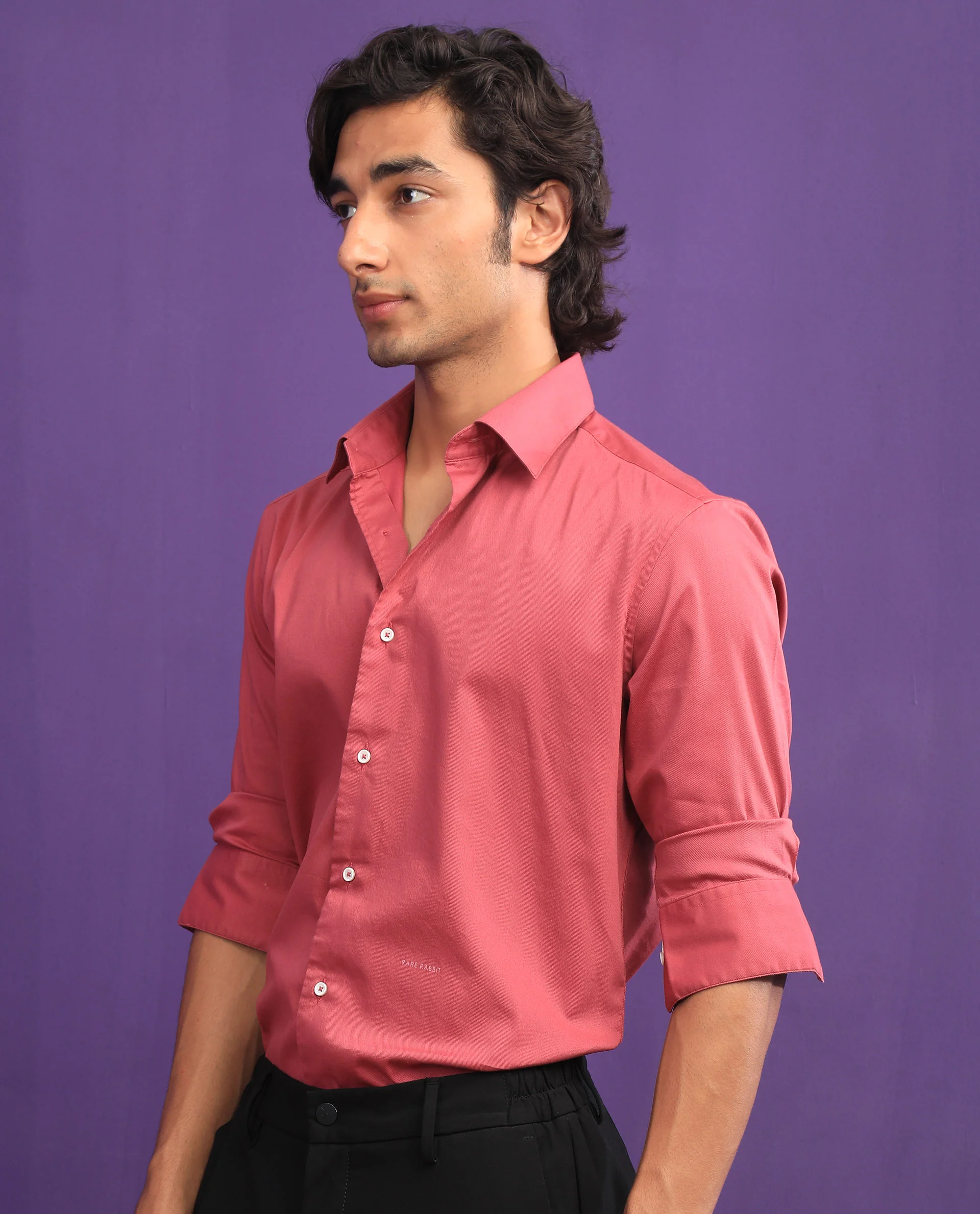 Rare Rabbit Men's Molde Dark Pink Cotton Plain Regular Fit Full Sleeve Collared Shirt - Image 6