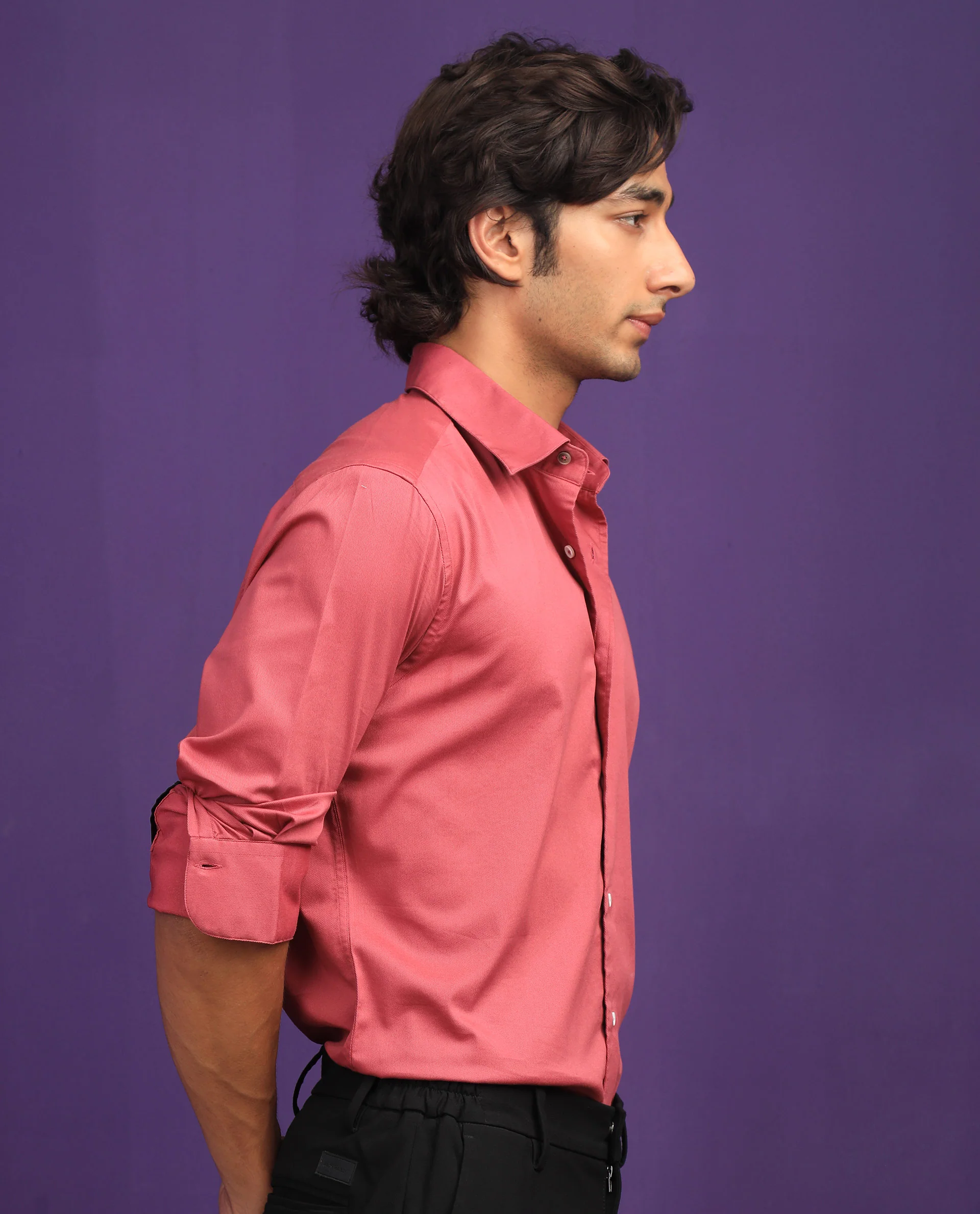Rare Rabbit Men's Molde Dark Pink Cotton Plain Regular Fit Full Sleeve Collared Shirt - Image 7