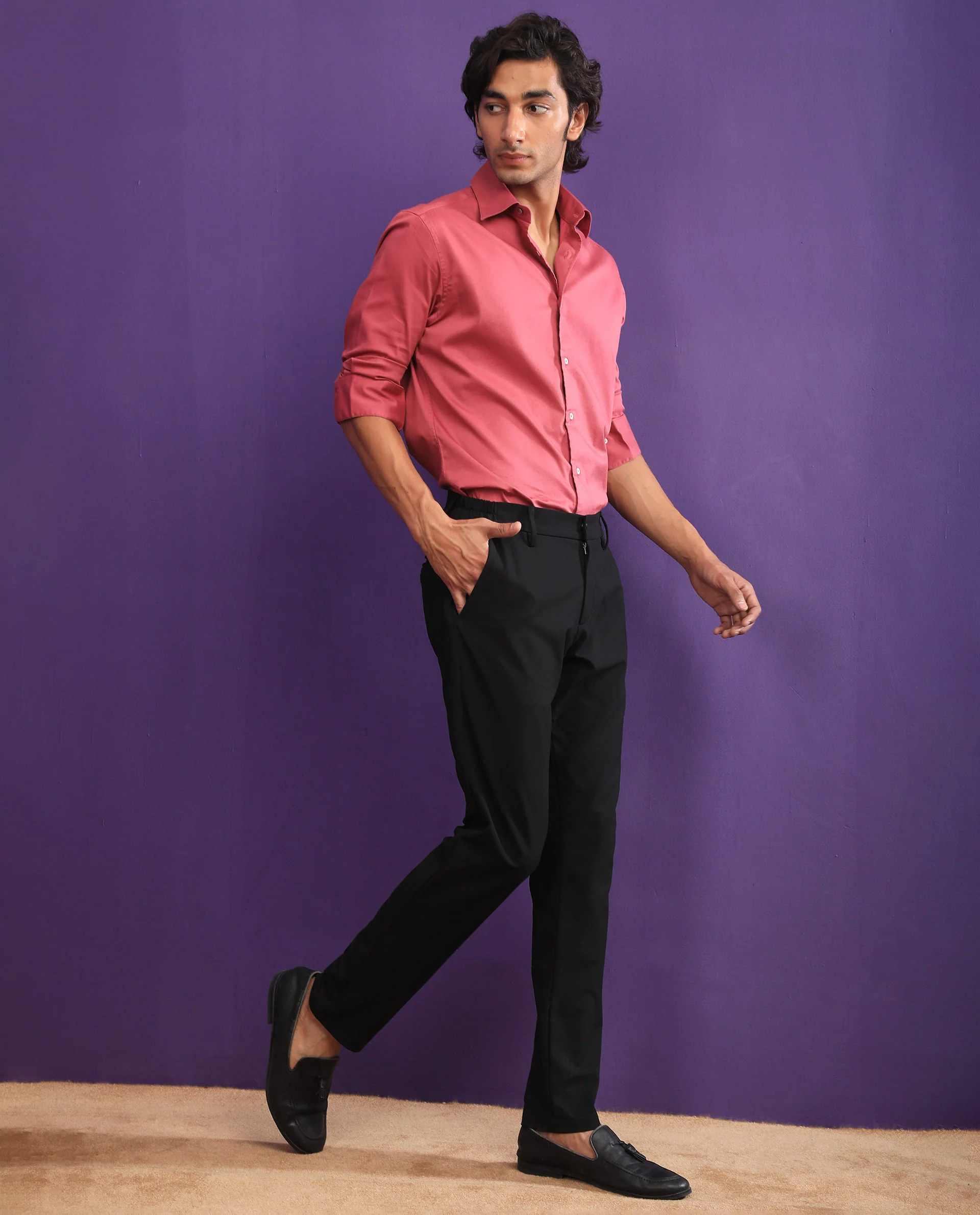 Rare Rabbit Men's Molde Dark Pink Cotton Plain Regular Fit Full Sleeve Collared Shirt - Image 8