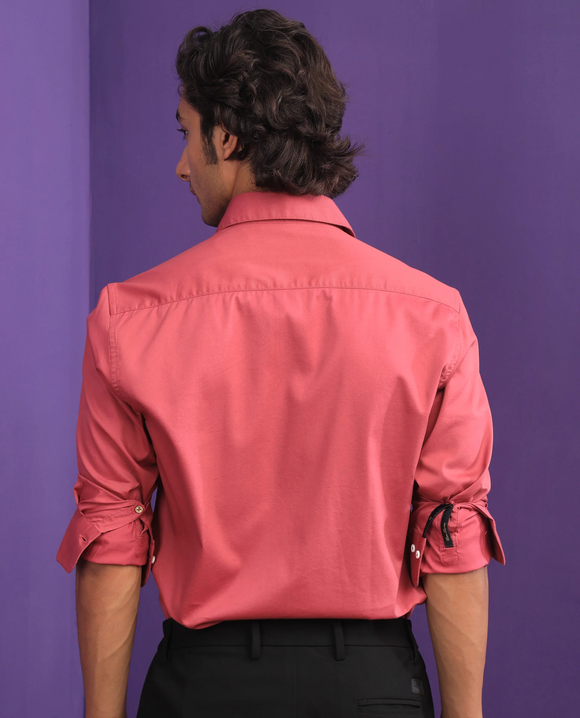 Rare Rabbit Men's Molde Dark Pink Cotton Plain Regular Fit Full Sleeve Collared Shirt - Image 9