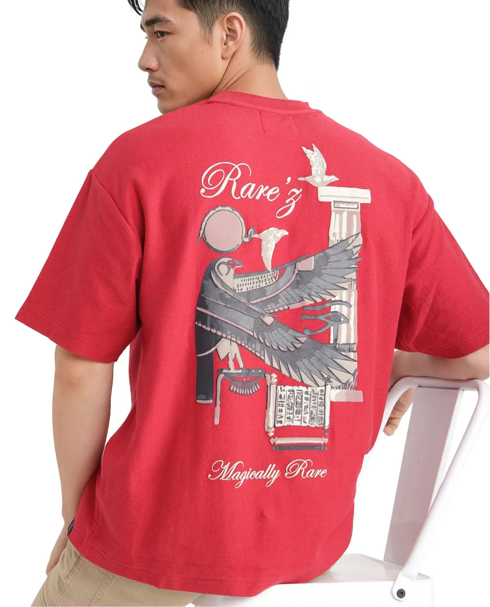 Rare Rabbit Men's Molo Red Cotton Graphic Print Oversized Fit Half Sleeve Crew Neck T-Shirt - Image 2