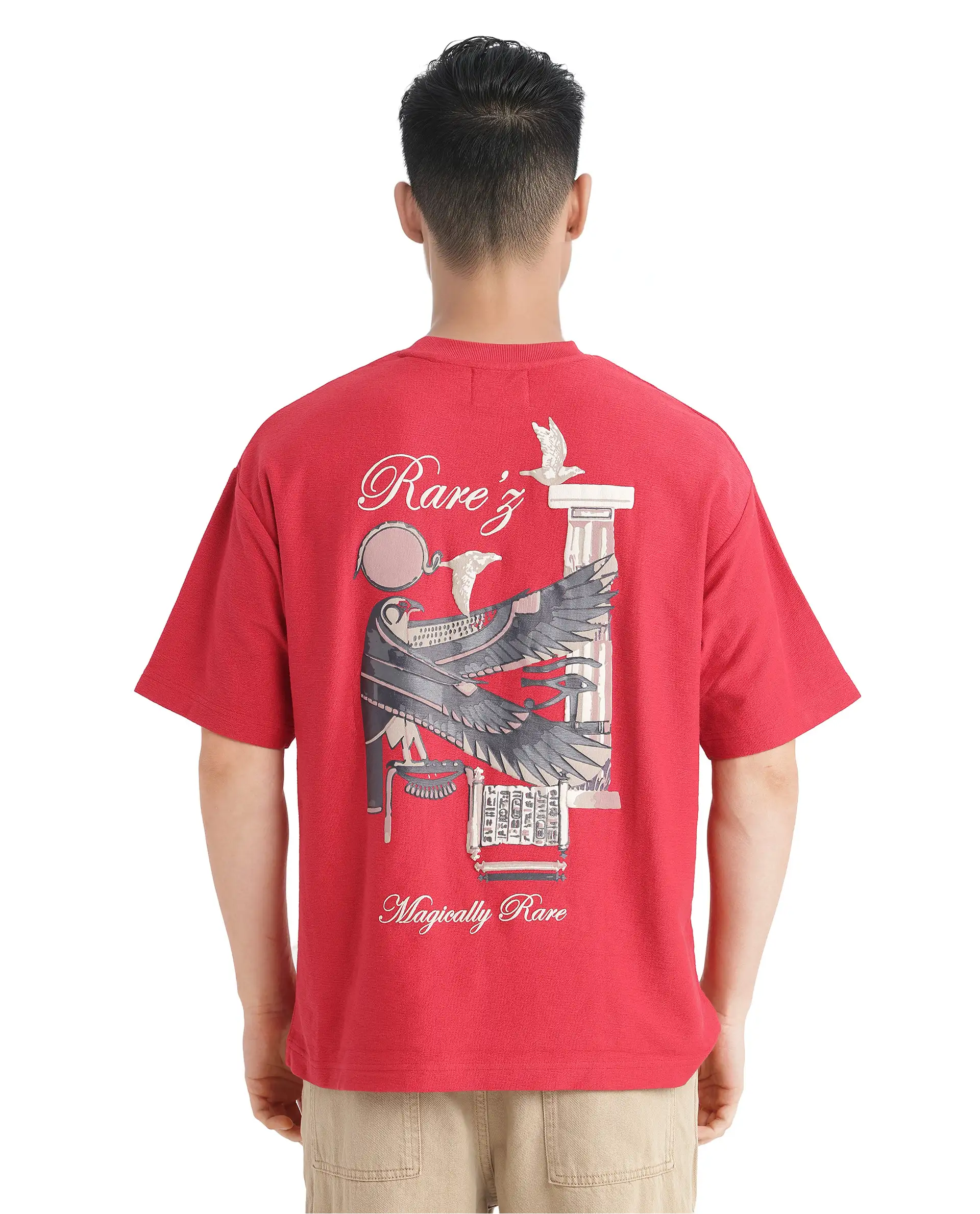 Rare Rabbit Men's Molo Red Cotton Graphic Print Oversized Fit Half Sleeve Crew Neck T-Shirt - Image 3