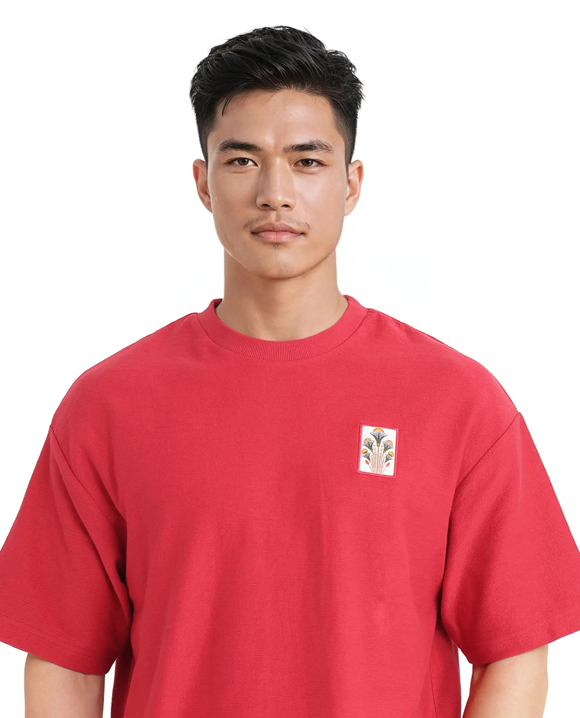 Rare Rabbit Men's Molo Red Cotton Graphic Print Oversized Fit Half Sleeve Crew Neck T-Shirt - Image 4