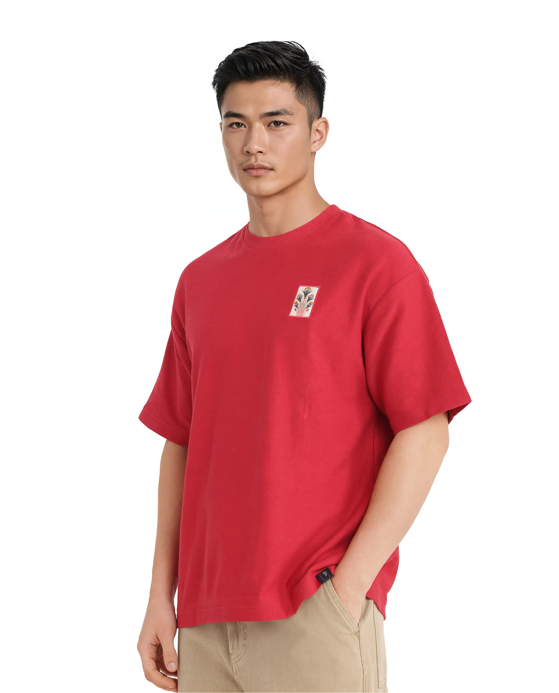 Rare Rabbit Men's Molo Red Cotton Graphic Print Oversized Fit Half Sleeve Crew Neck T-Shirt - Image 6