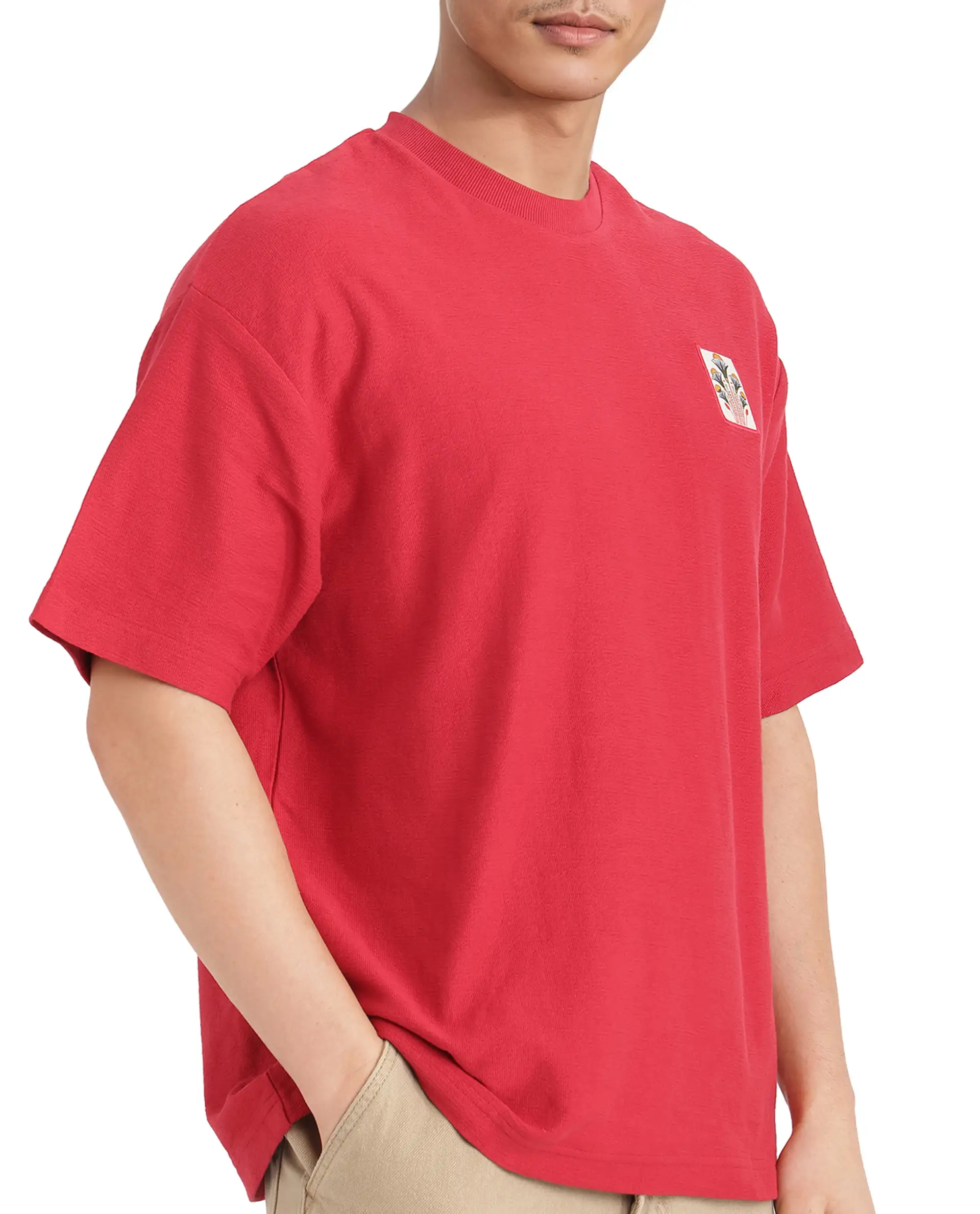 Rare Rabbit Men's Molo Red Cotton Graphic Print Oversized Fit Half Sleeve Crew Neck T-Shirt - Image 7