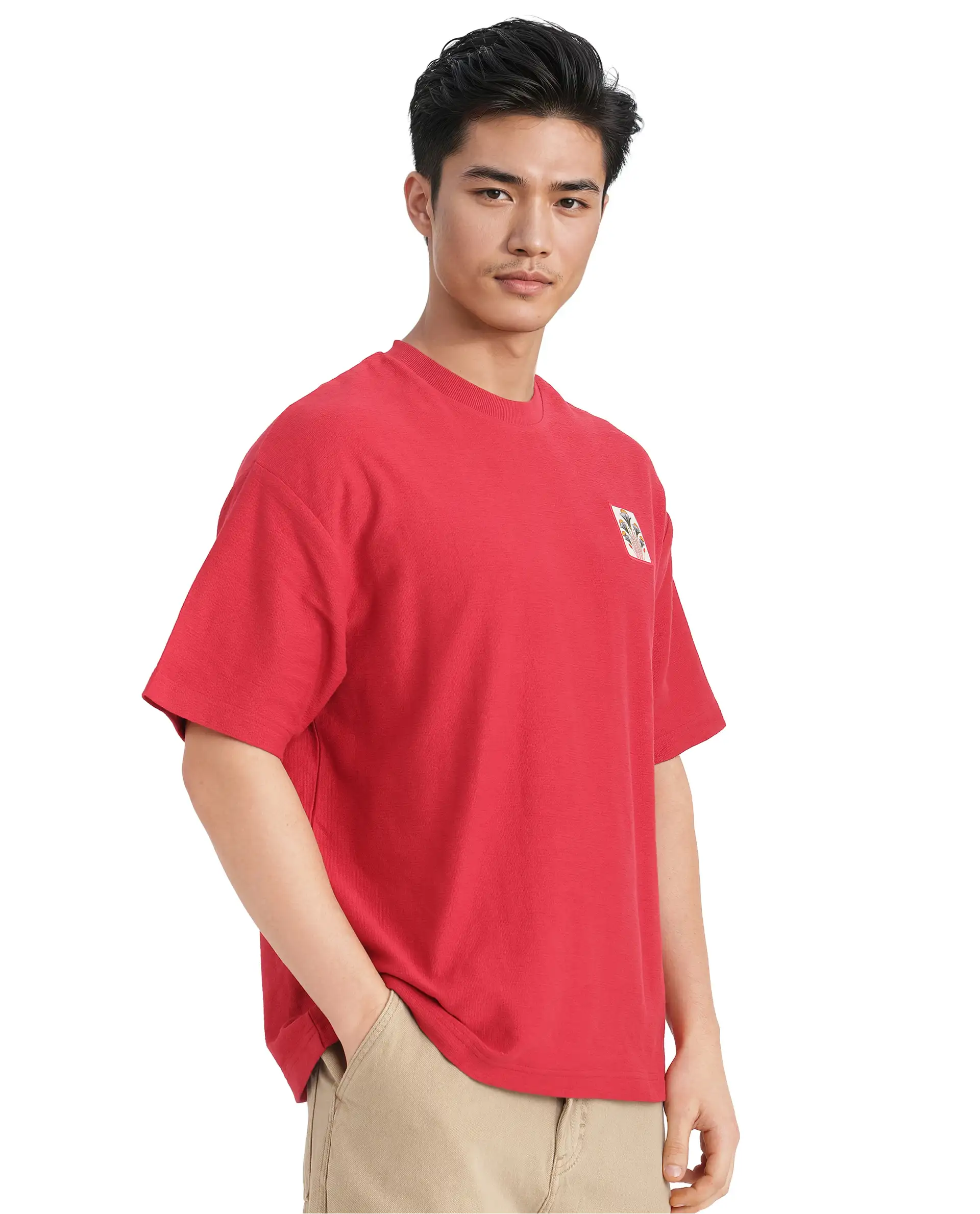 Rare Rabbit Men's Molo Red Cotton Graphic Print Oversized Fit Half Sleeve Crew Neck T-Shirt - Image 8