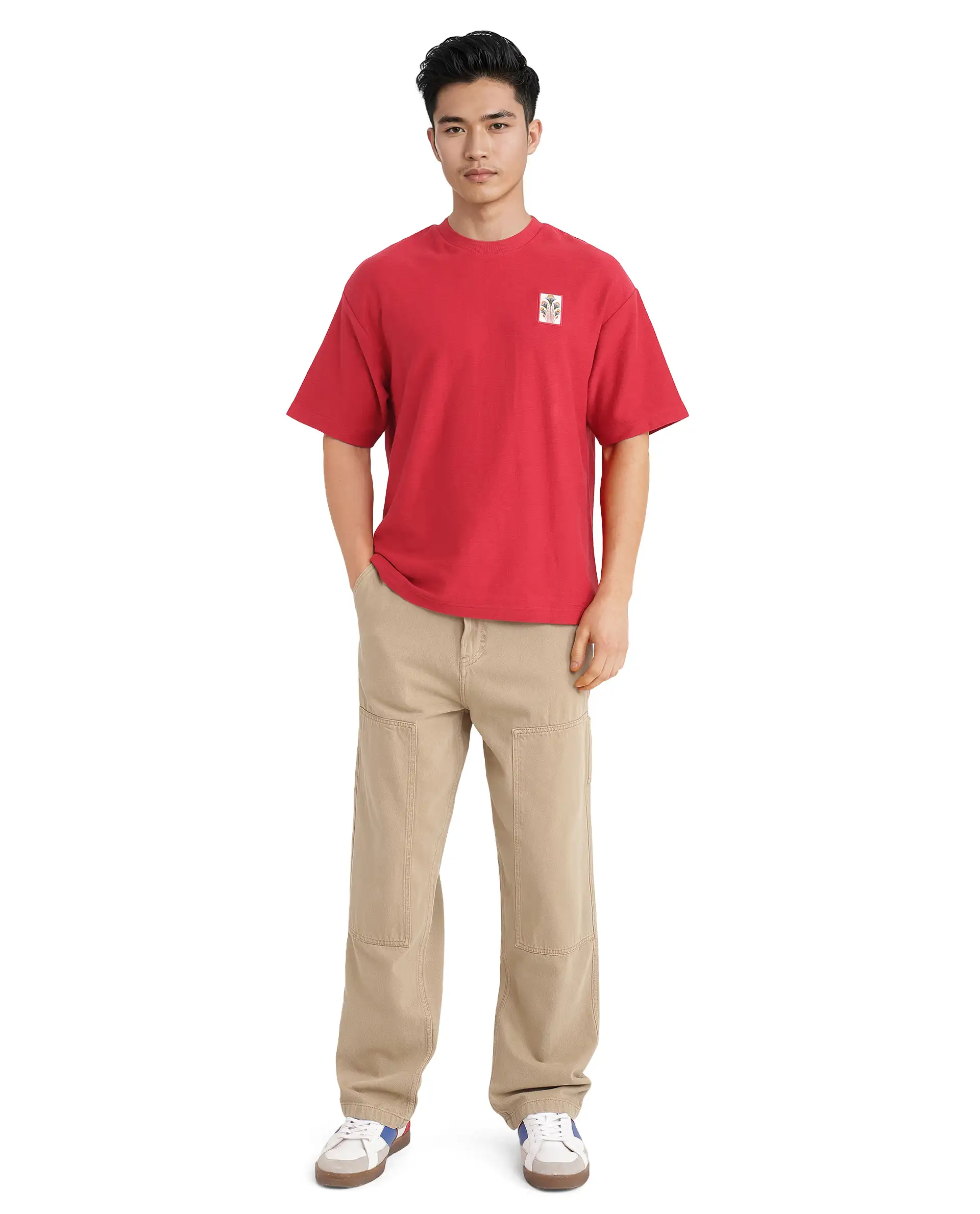 Rare Rabbit Men's Molo Red Cotton Graphic Print Oversized Fit Half Sleeve Crew Neck T-Shirt - Image 9