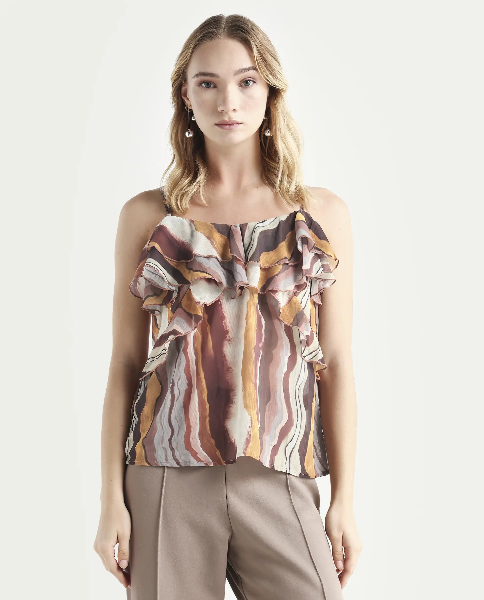 Rareism Women's Molp Multi Polyester V-Neck Abstract Print Sleeveless Regular Fit Top - Image 3