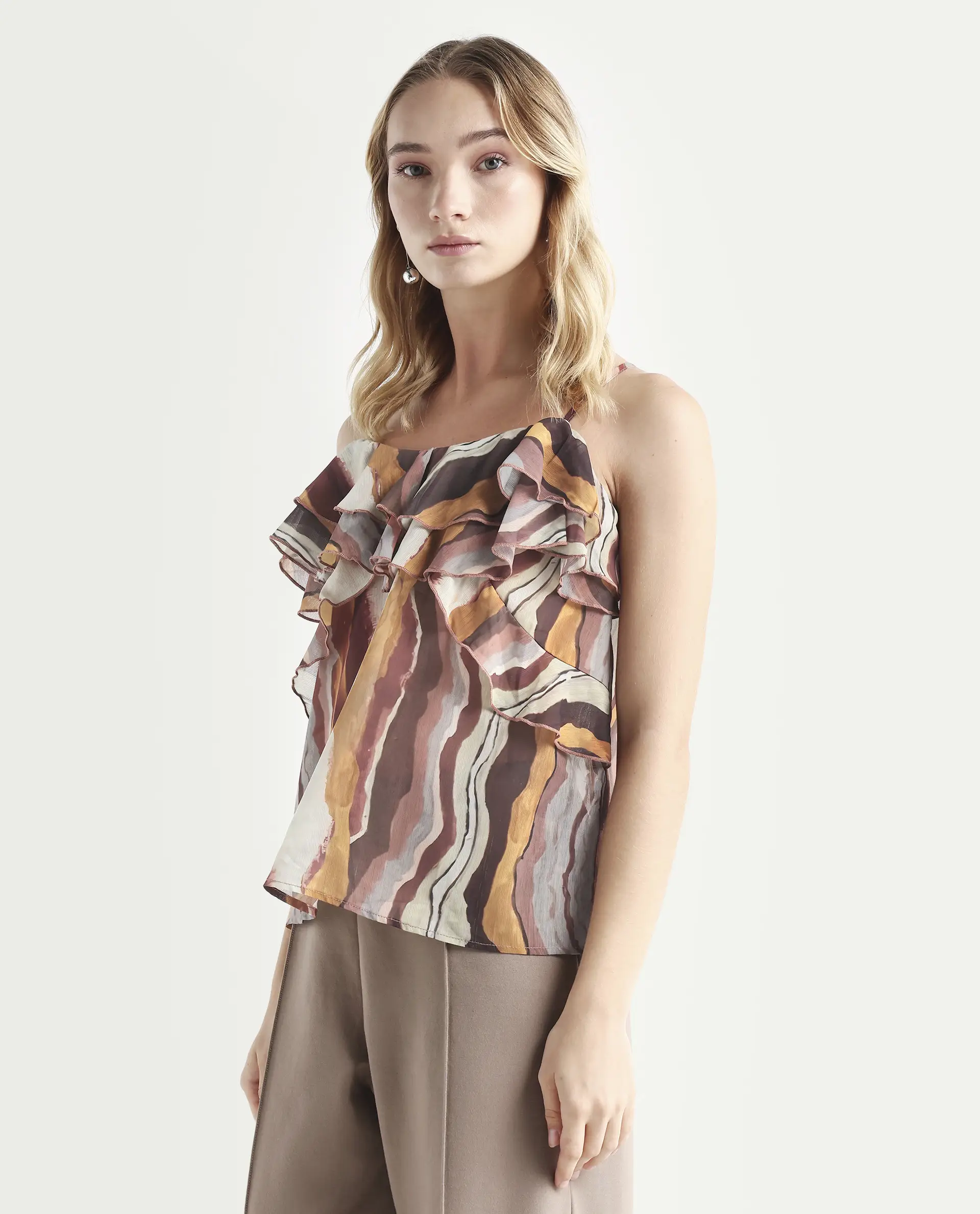 Rareism Women's Molp Multi Polyester V-Neck Abstract Print Sleeveless Regular Fit Top - Image 5