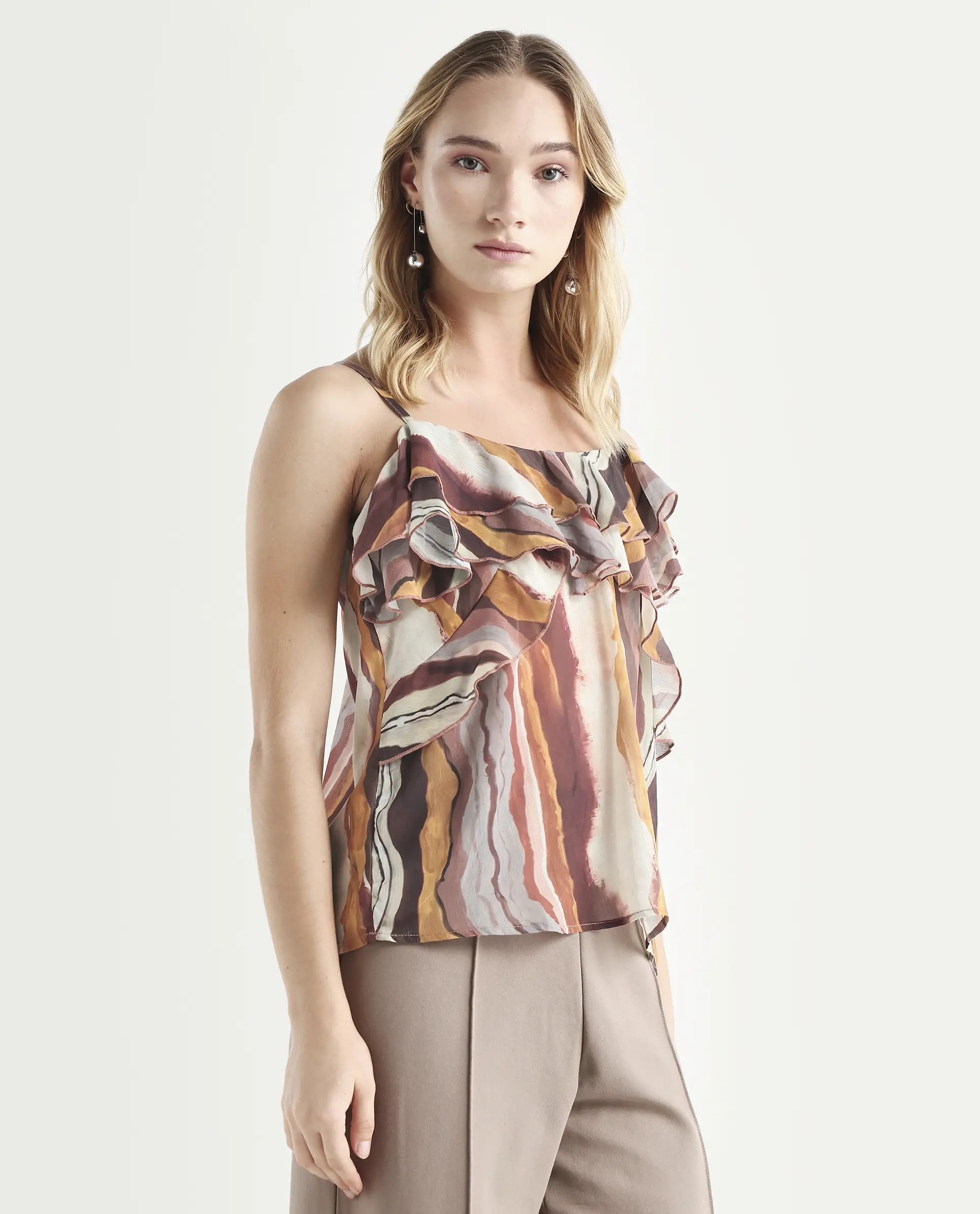 Rareism Women's Molp Multi Polyester V-Neck Abstract Print Sleeveless Regular Fit Top - Image 6