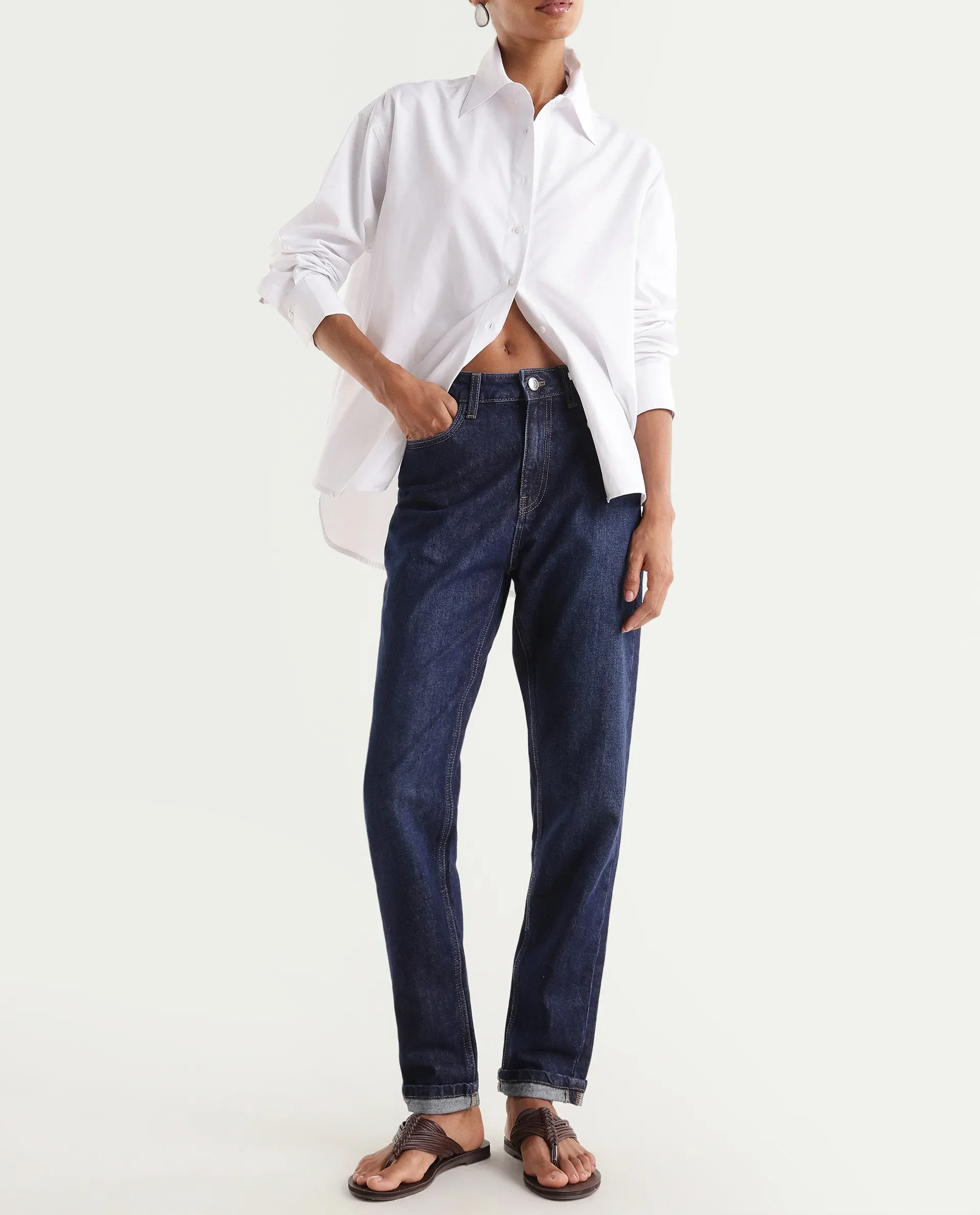 Rareism Women's Momind Dark Navy Cotton Blend Mom Fit Plain Jeans - Image 2