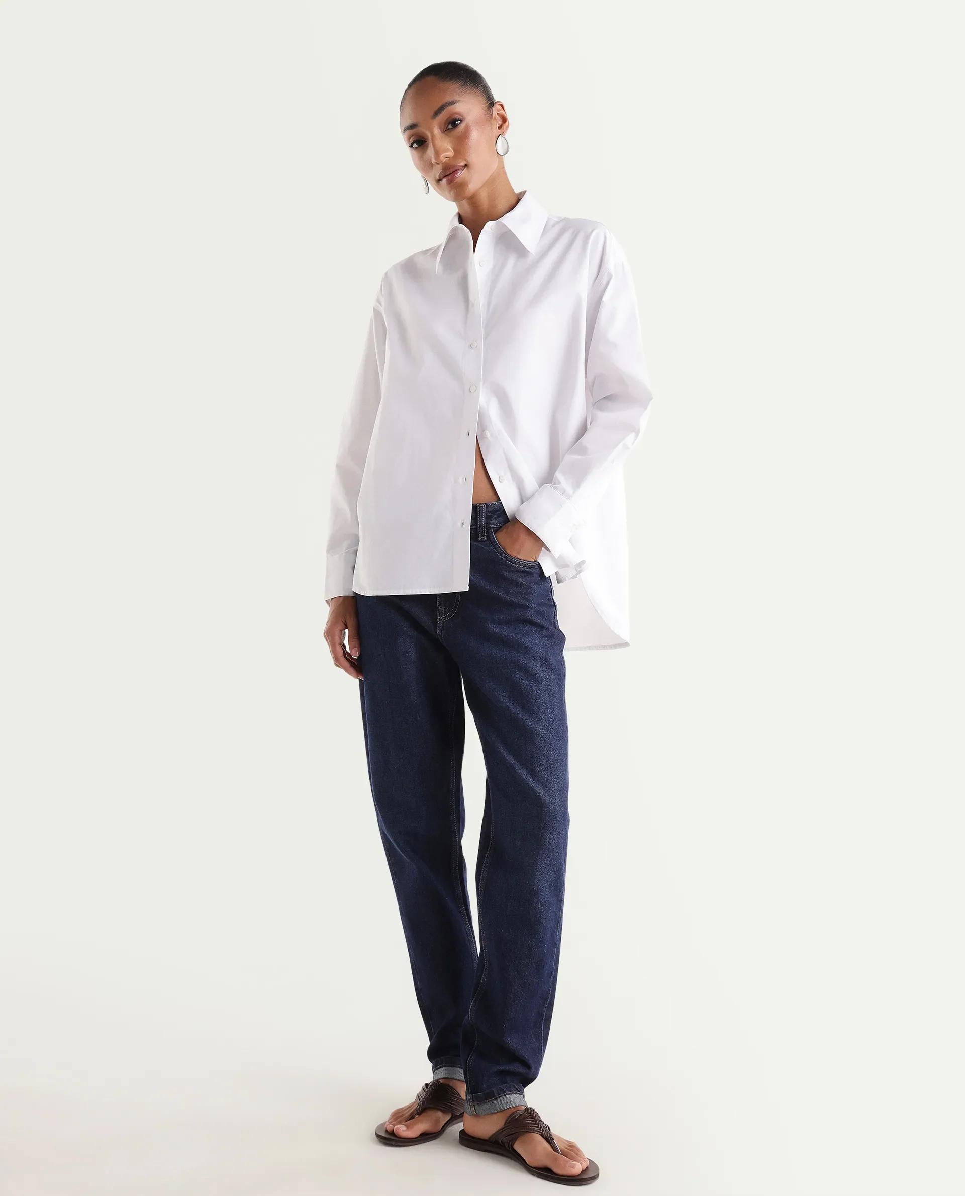 Rareism Women's Momind Dark Navy Cotton Blend Mom Fit Plain Jeans - Image 3