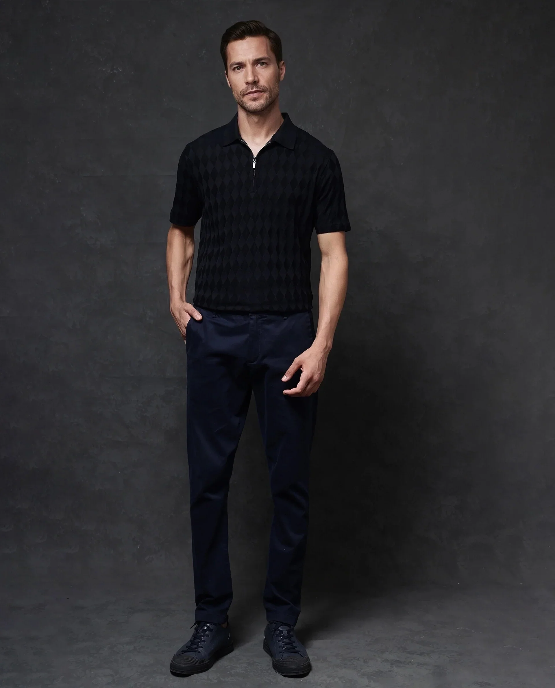 Rare Rabbit Men's Mon Navy Cotton Jacquard Regular Fit Half Sleeve Polo - Image 3