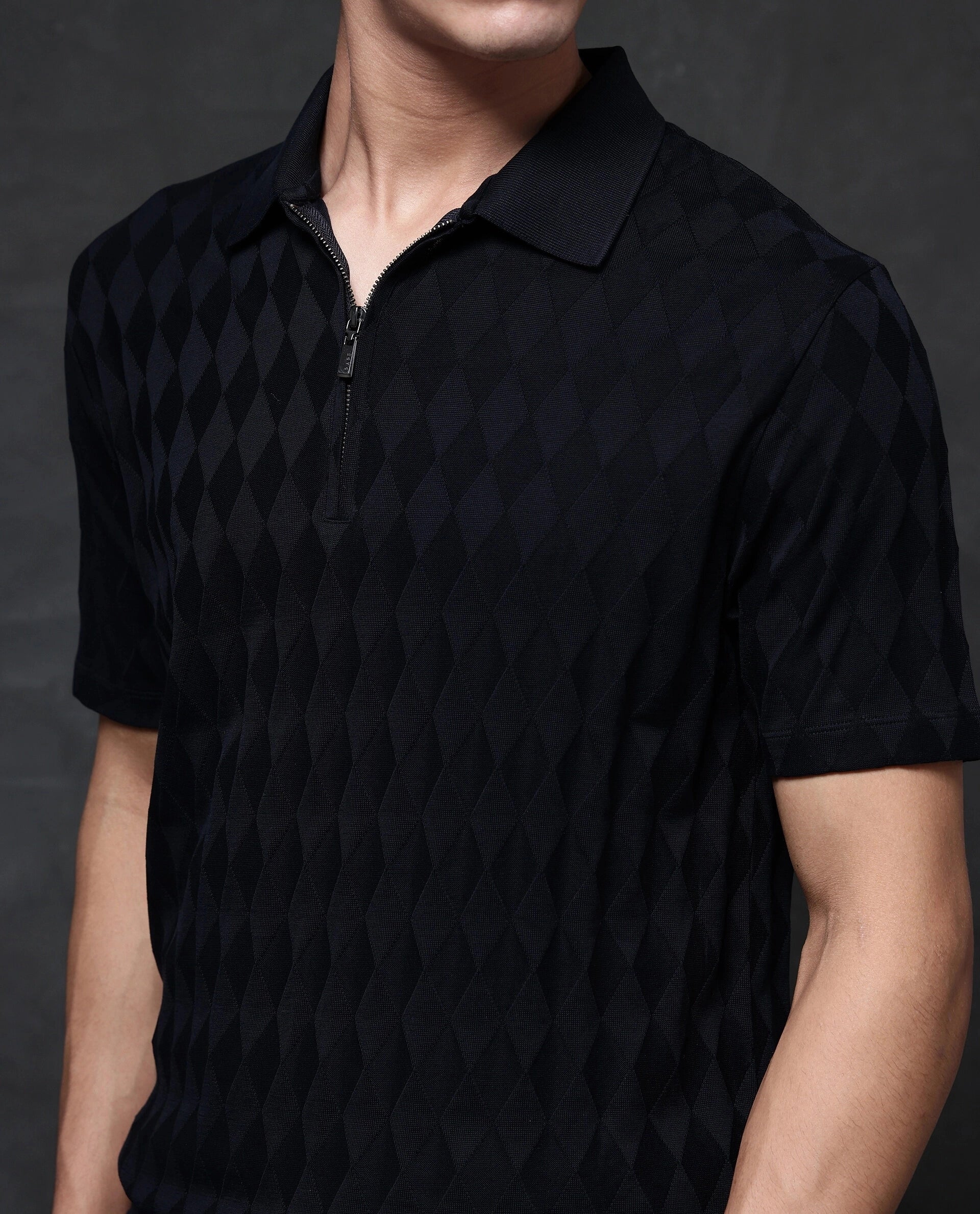 Rare Rabbit Men's Mon Navy Cotton Jacquard Regular Fit Half Sleeve Polo - Image 7