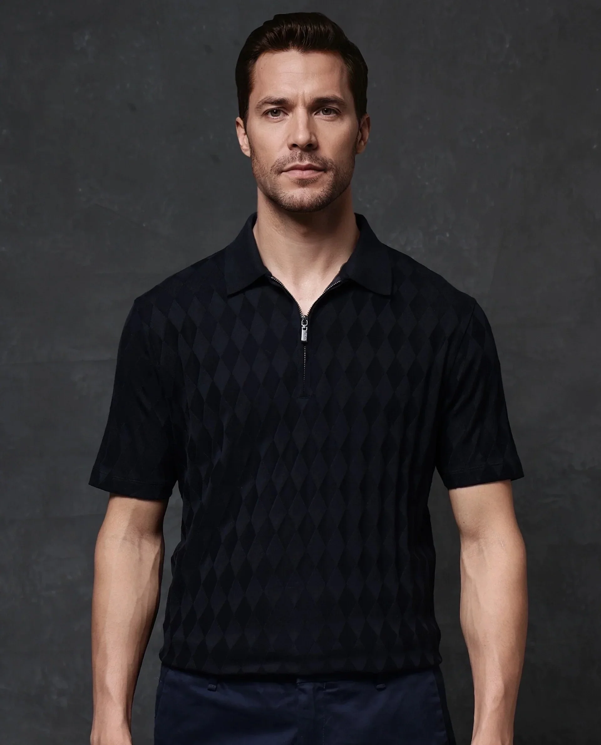 Rare Rabbit Men's Mon Navy Cotton Jacquard Regular Fit Half Sleeve Polo - Image 8