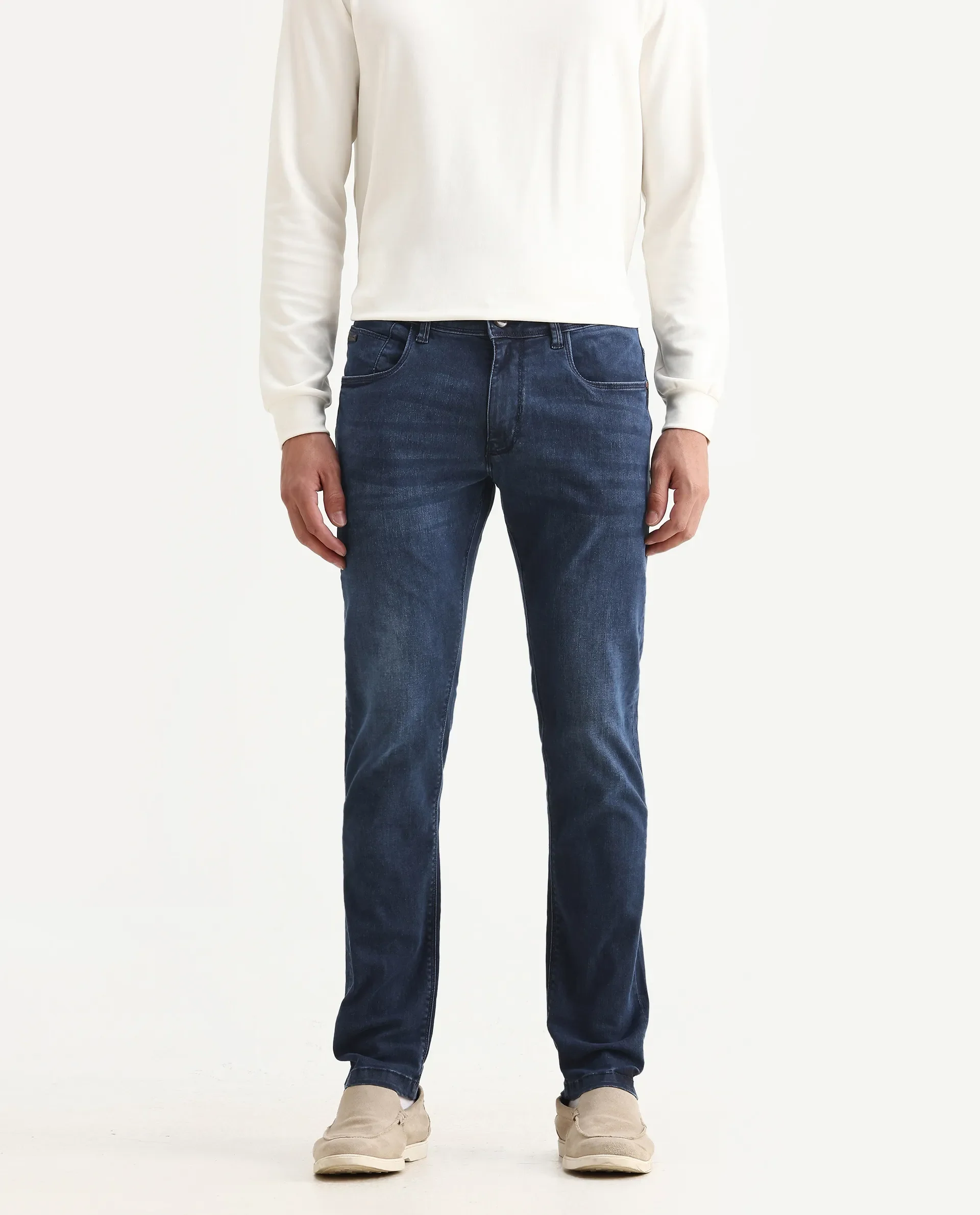 Rare Rabbit Men's Monaco Navy Cotton Plain Hawk Slim Fit Jeans - Image 2